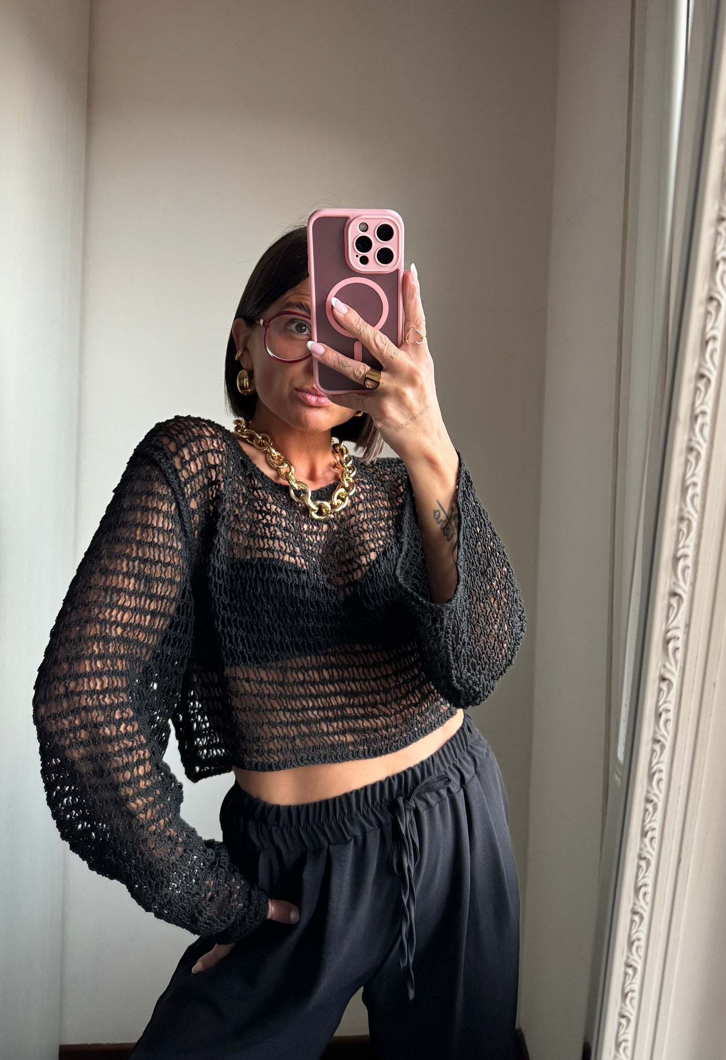 Maglia crop traforata