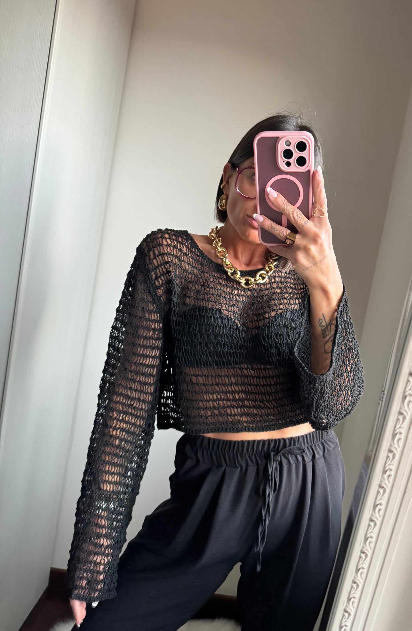 Maglia crop traforata