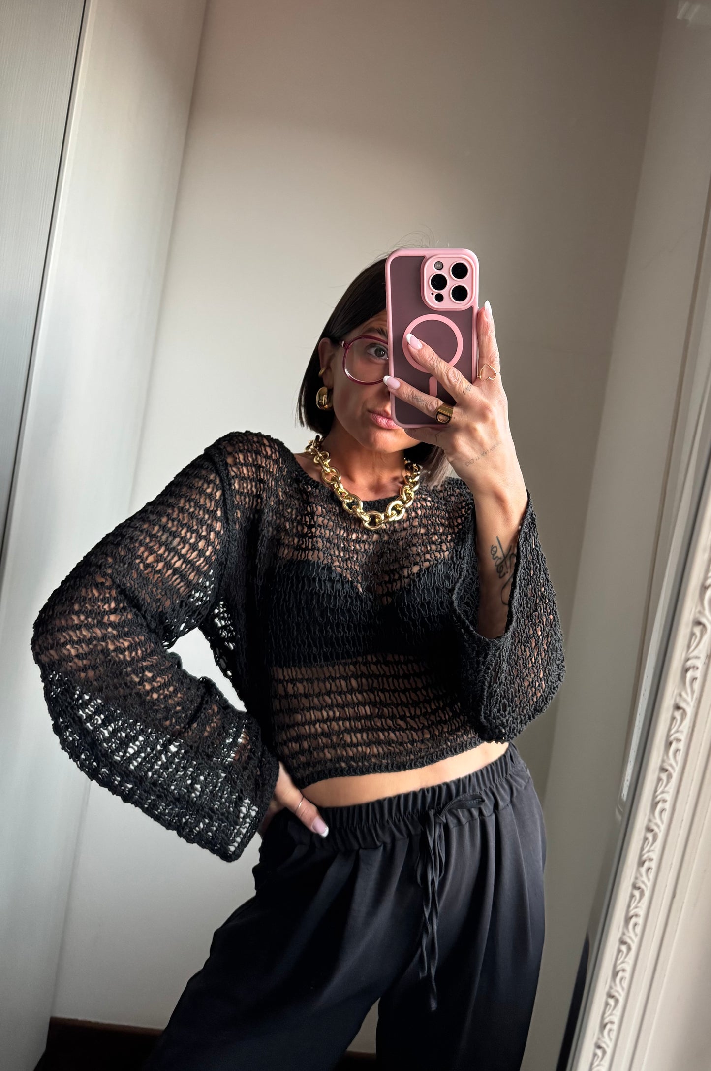Maglia crop traforata