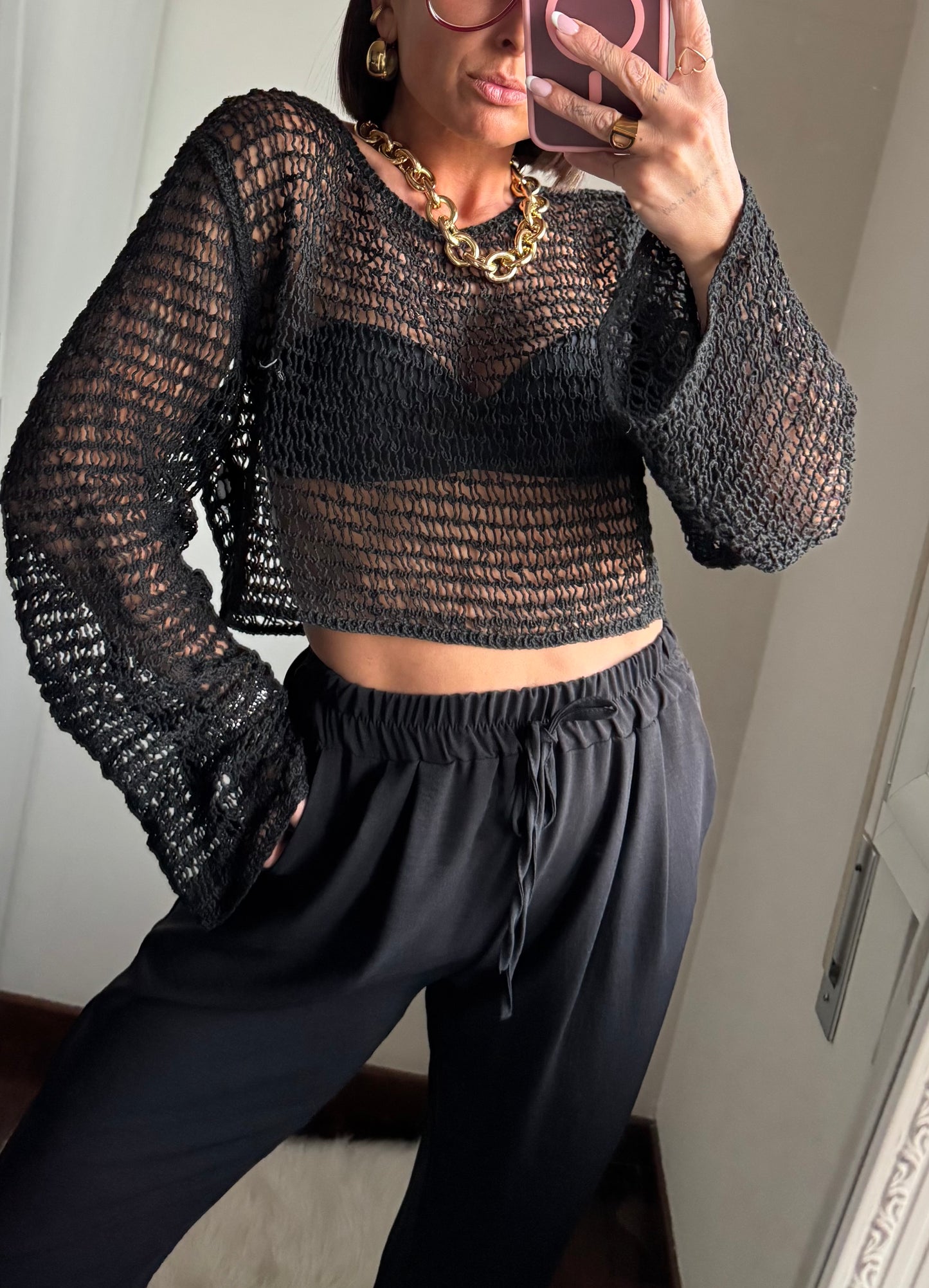 Maglia crop traforata