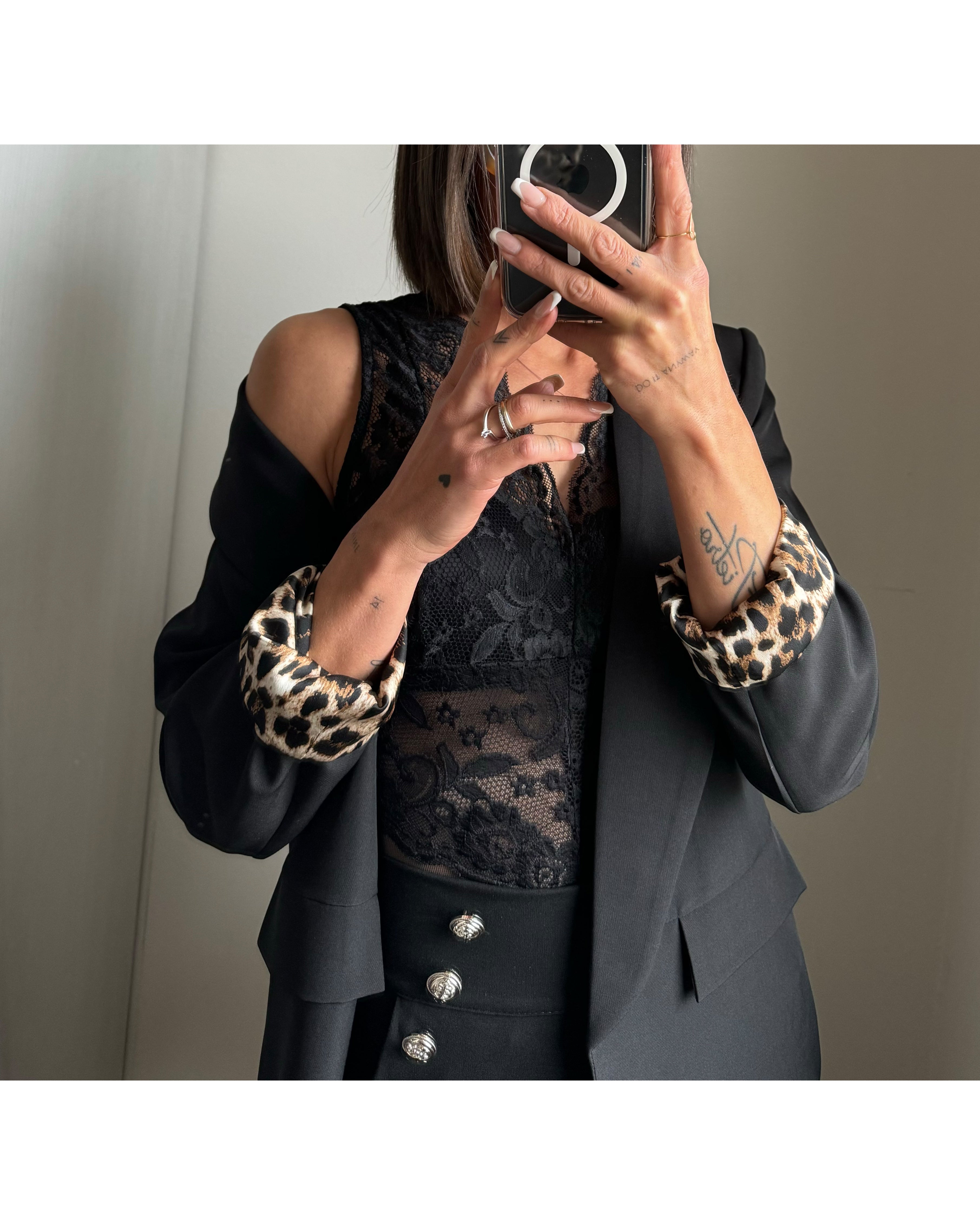 Blazer nero interno animalier