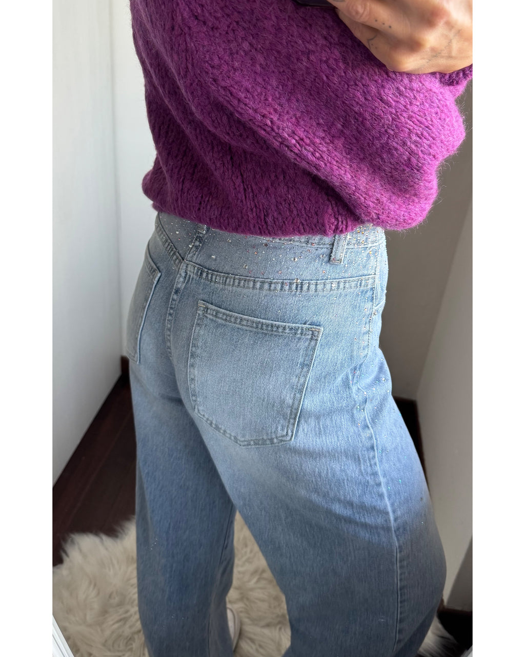 Jeans a palazzo strass