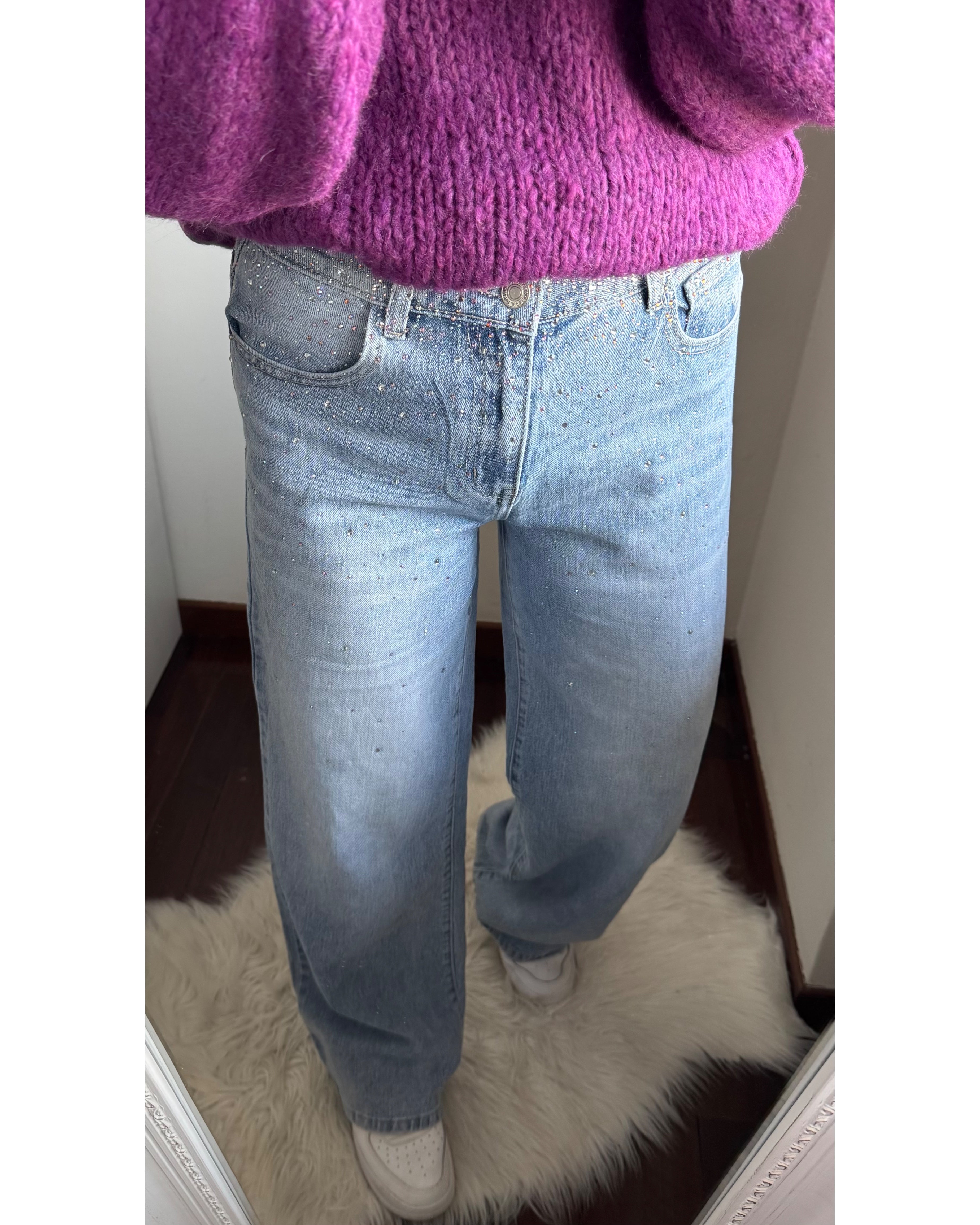 Jeans a palazzo strass