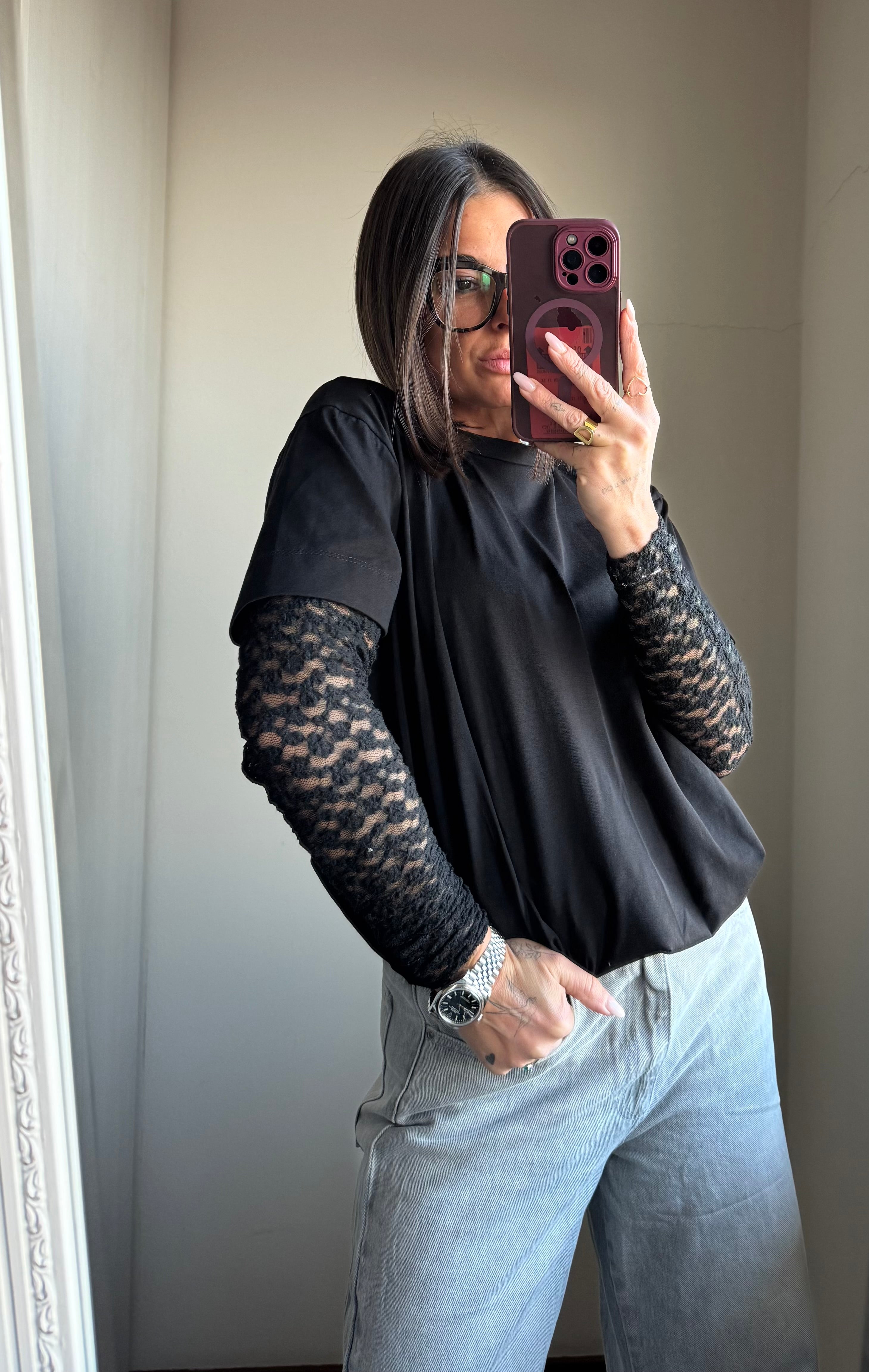 Maglia con maniche in pizzo