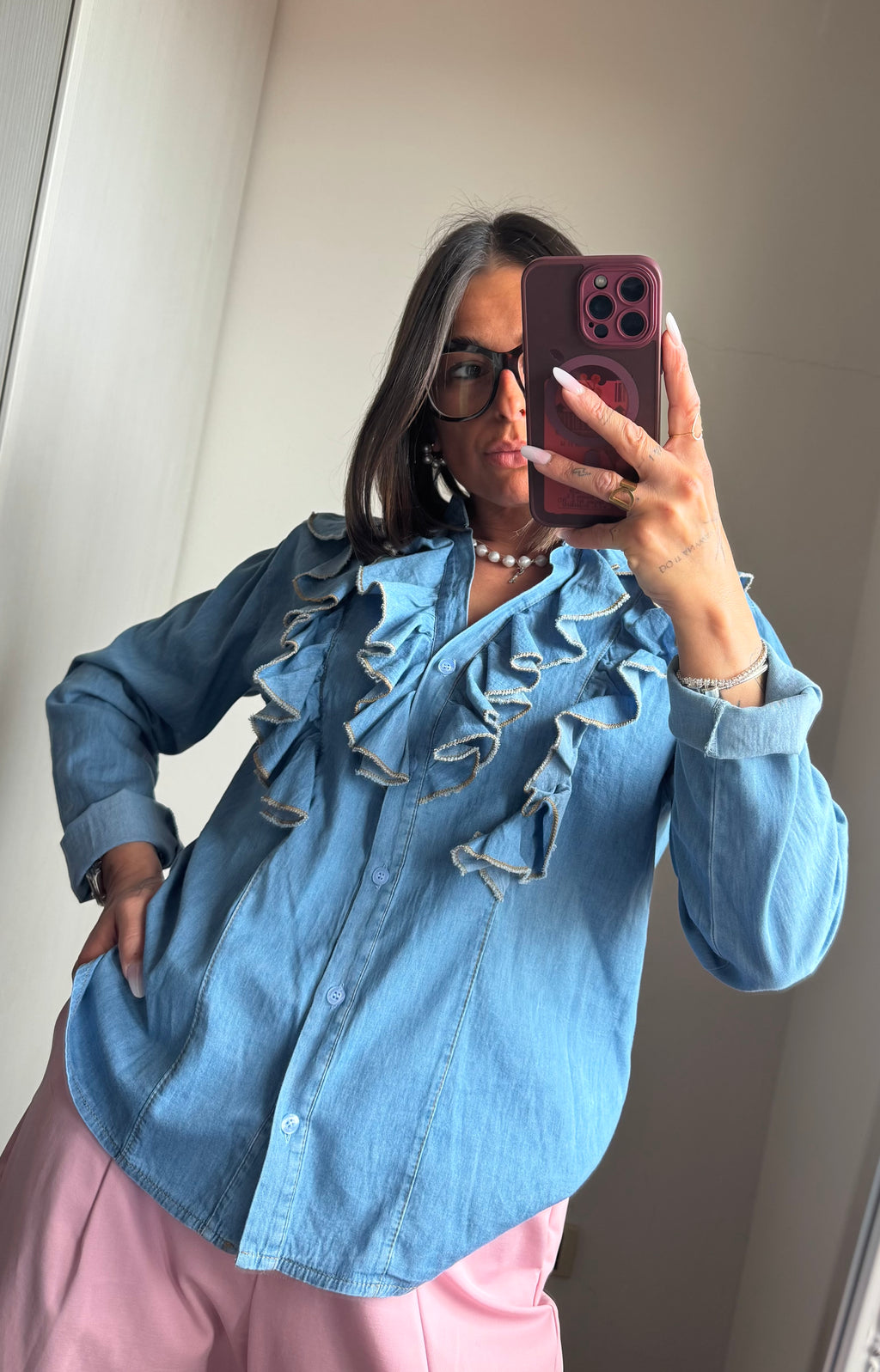 Camicia denim con volant