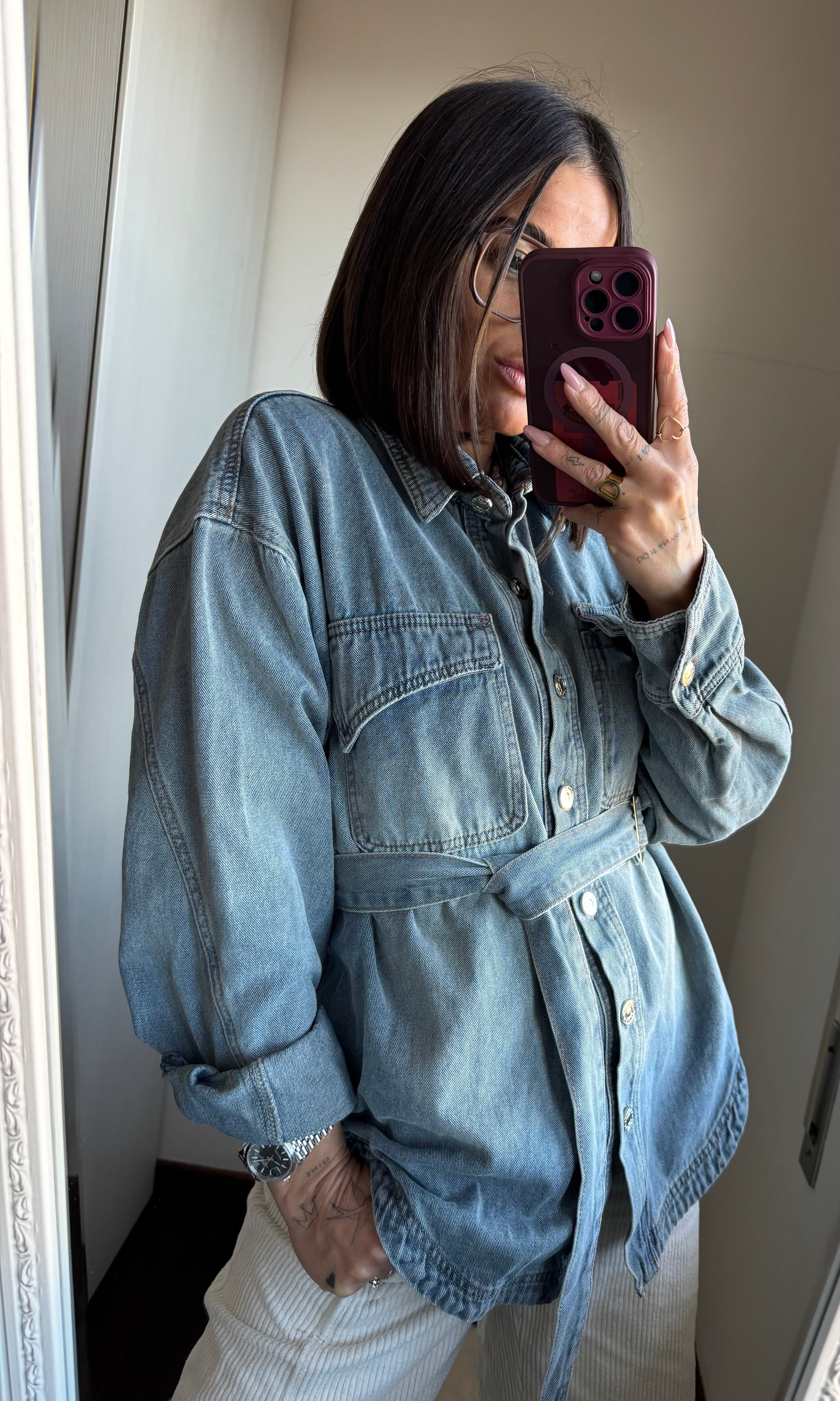 Giacca in denim con cintura in vita