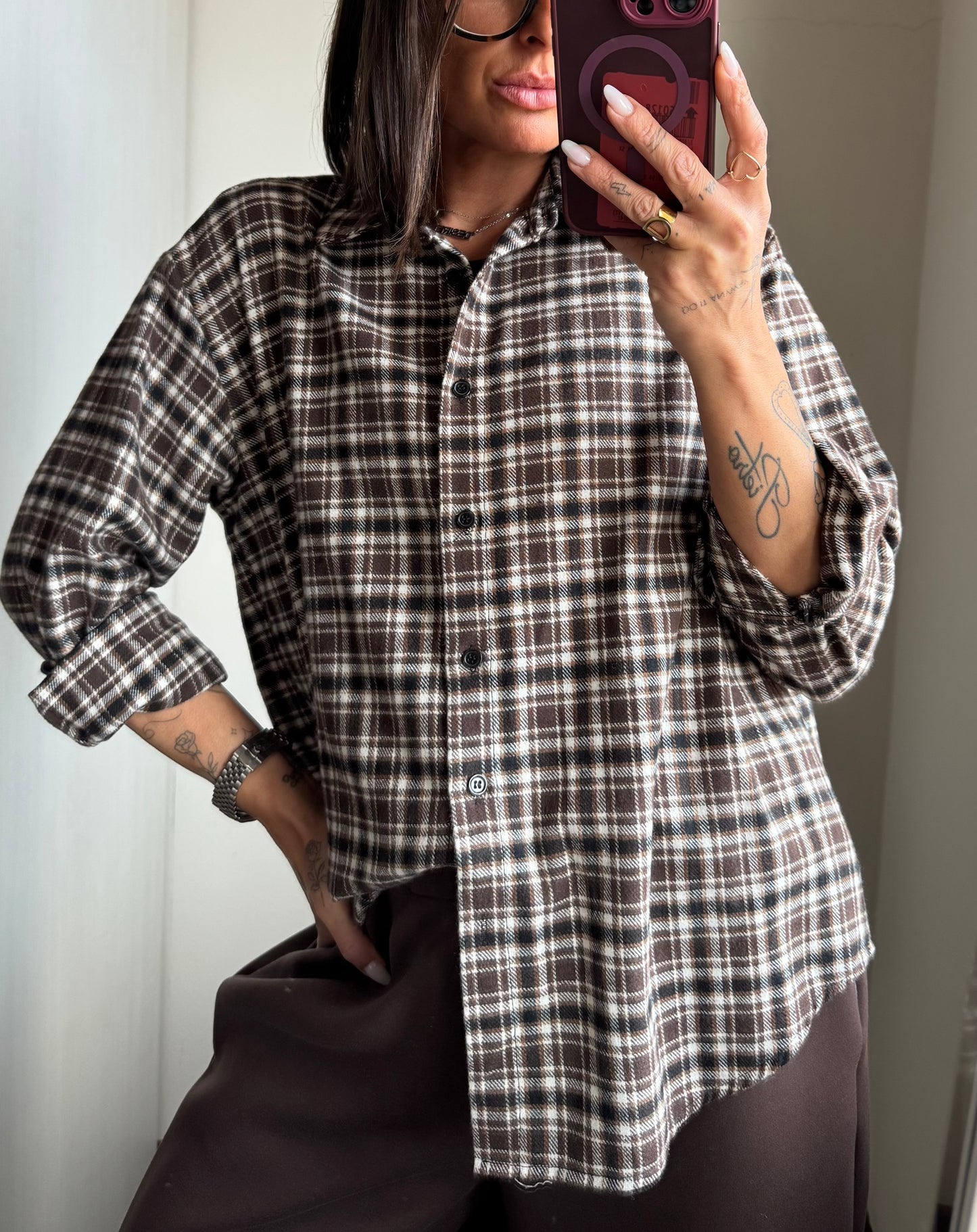 Camicia check marrone