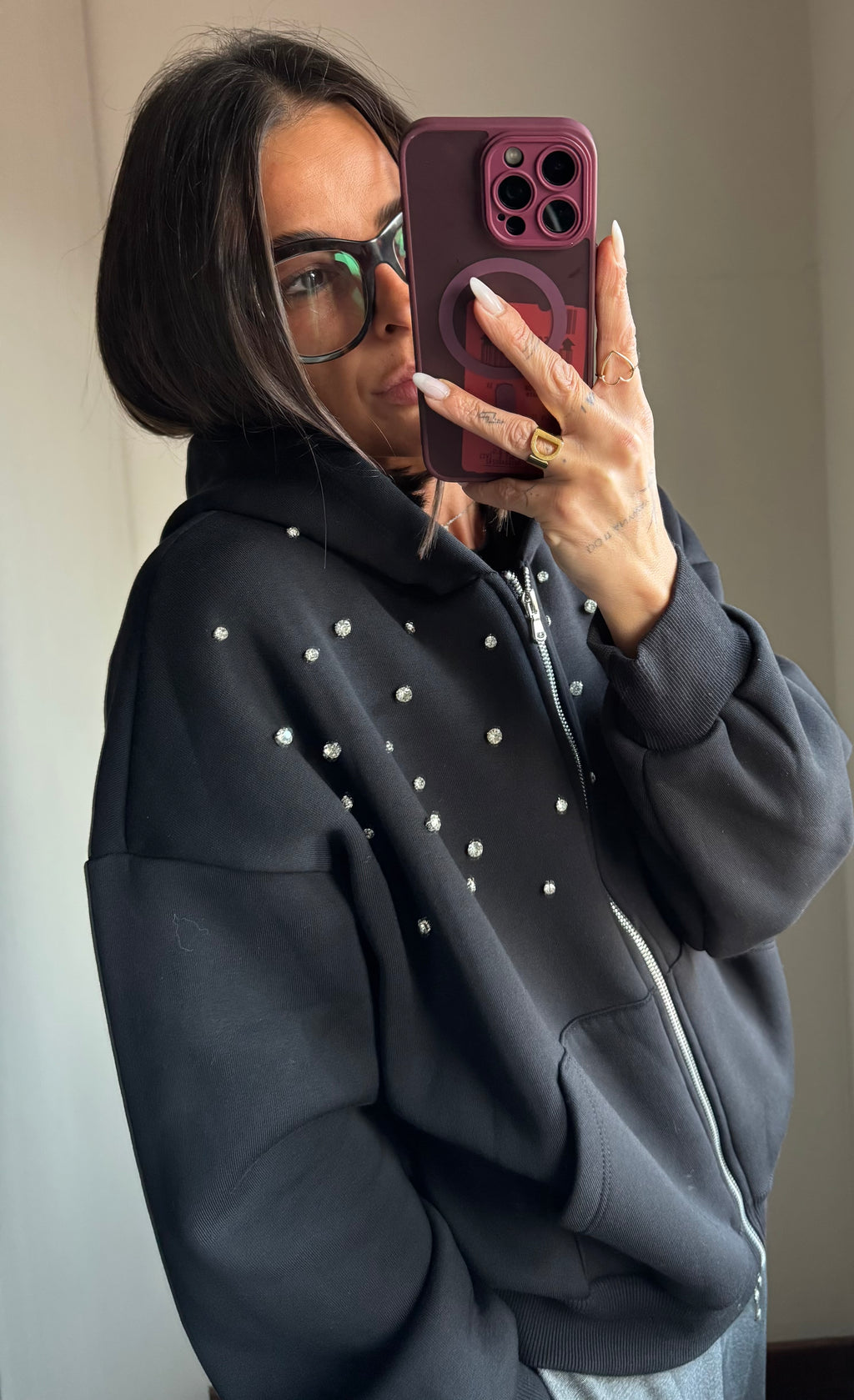 Felpa strass con zip Lumina