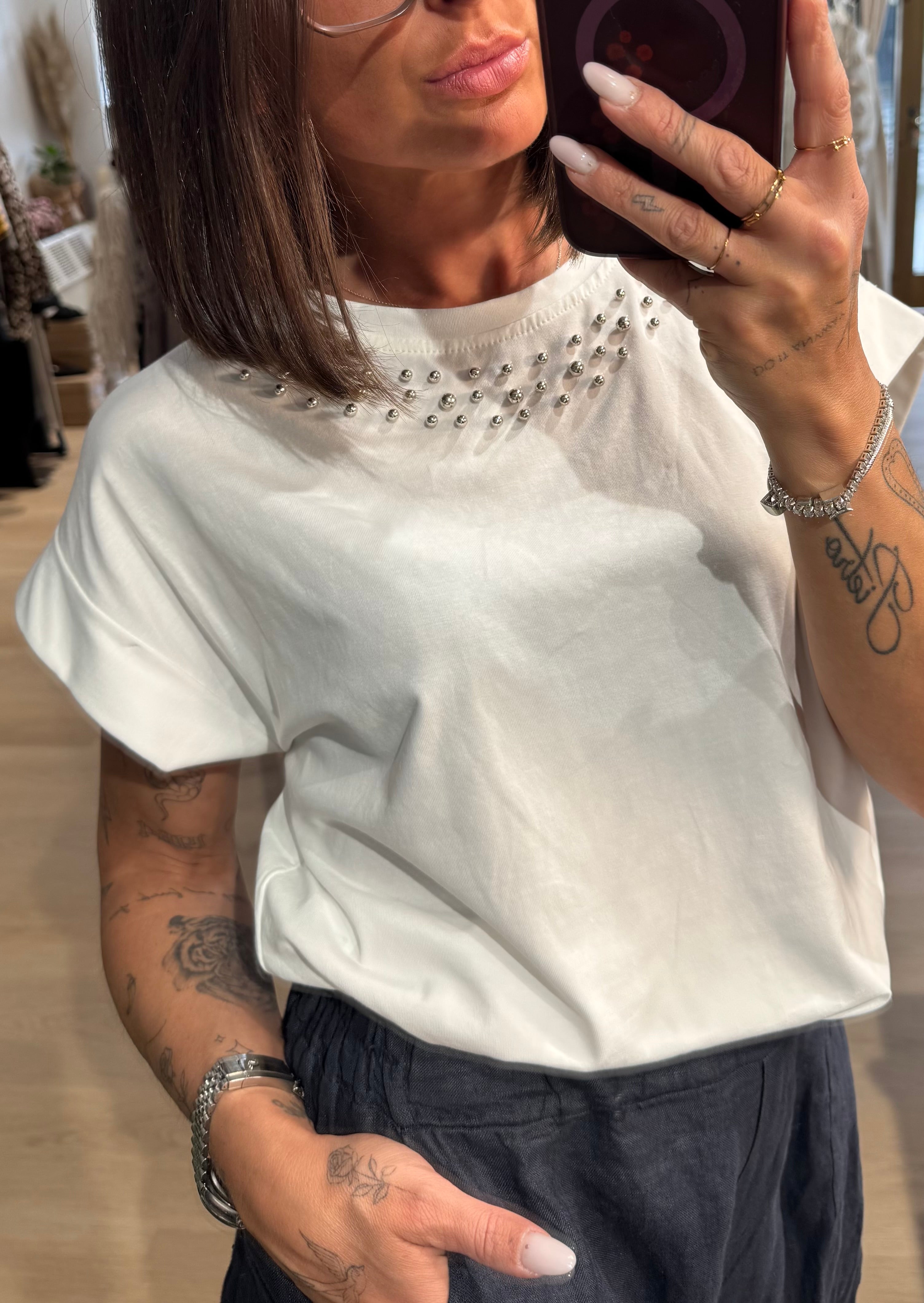 T-shirt borchie girocollo