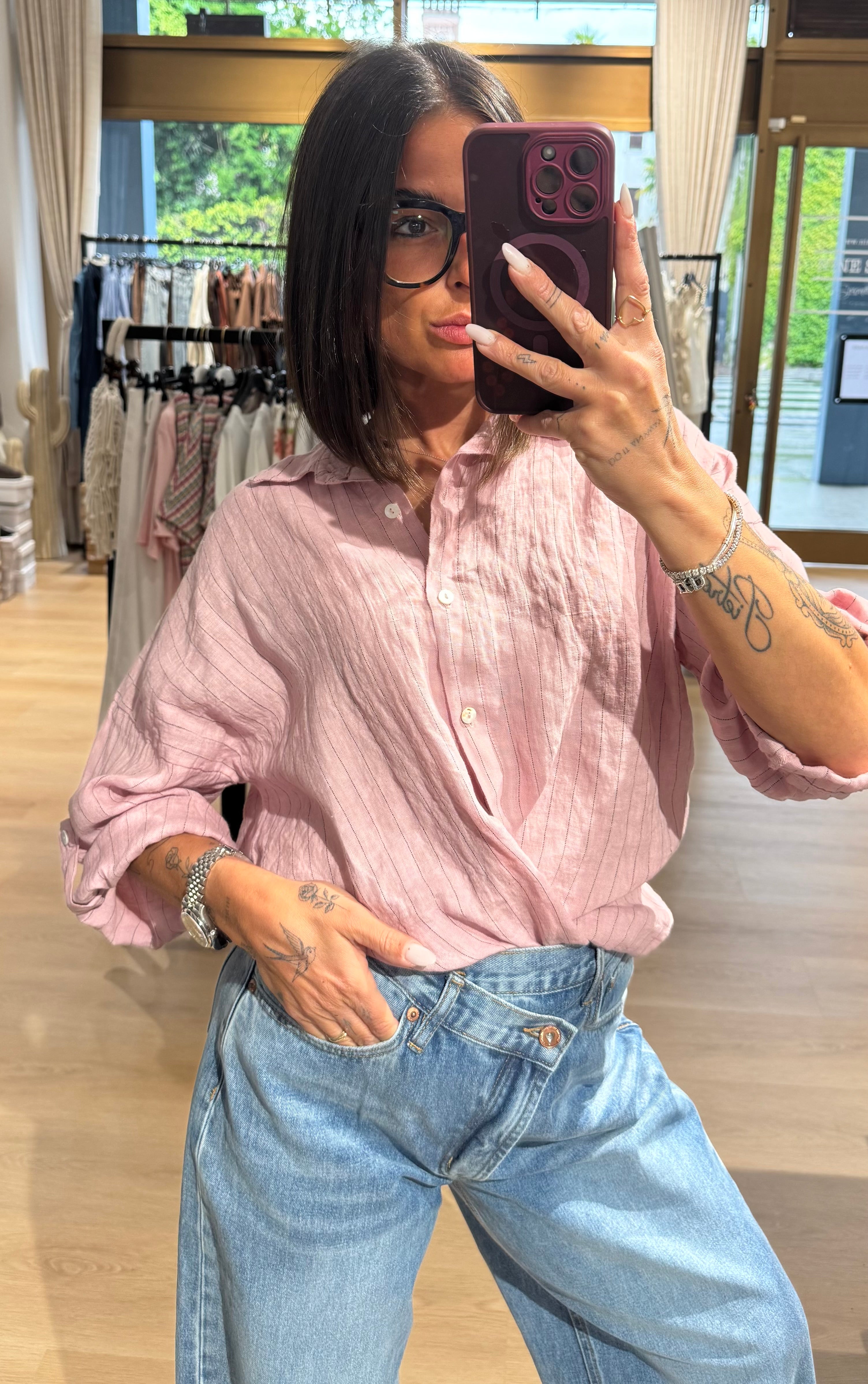 Camicia lino gessata
