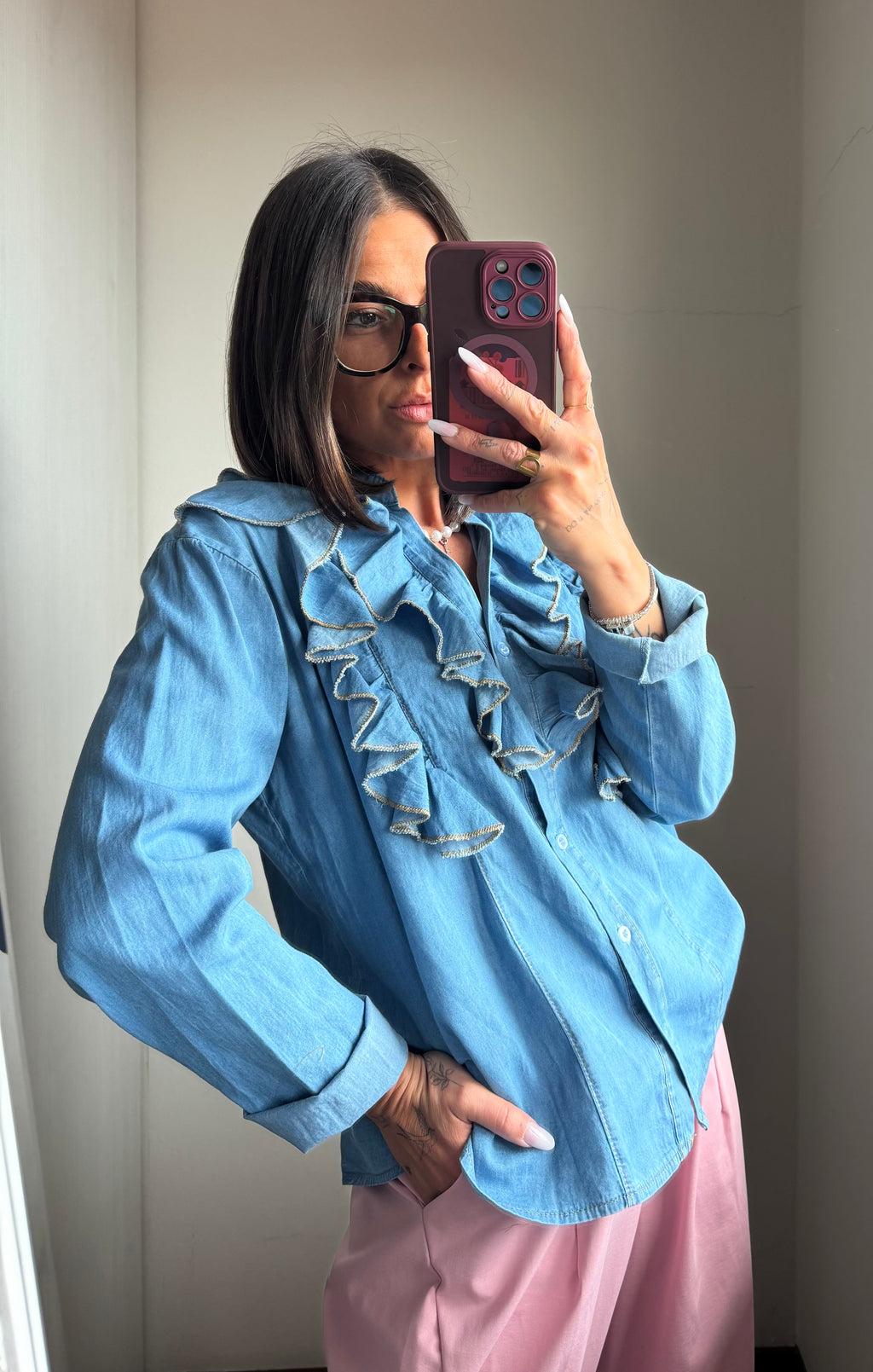 Camicia denim con volant