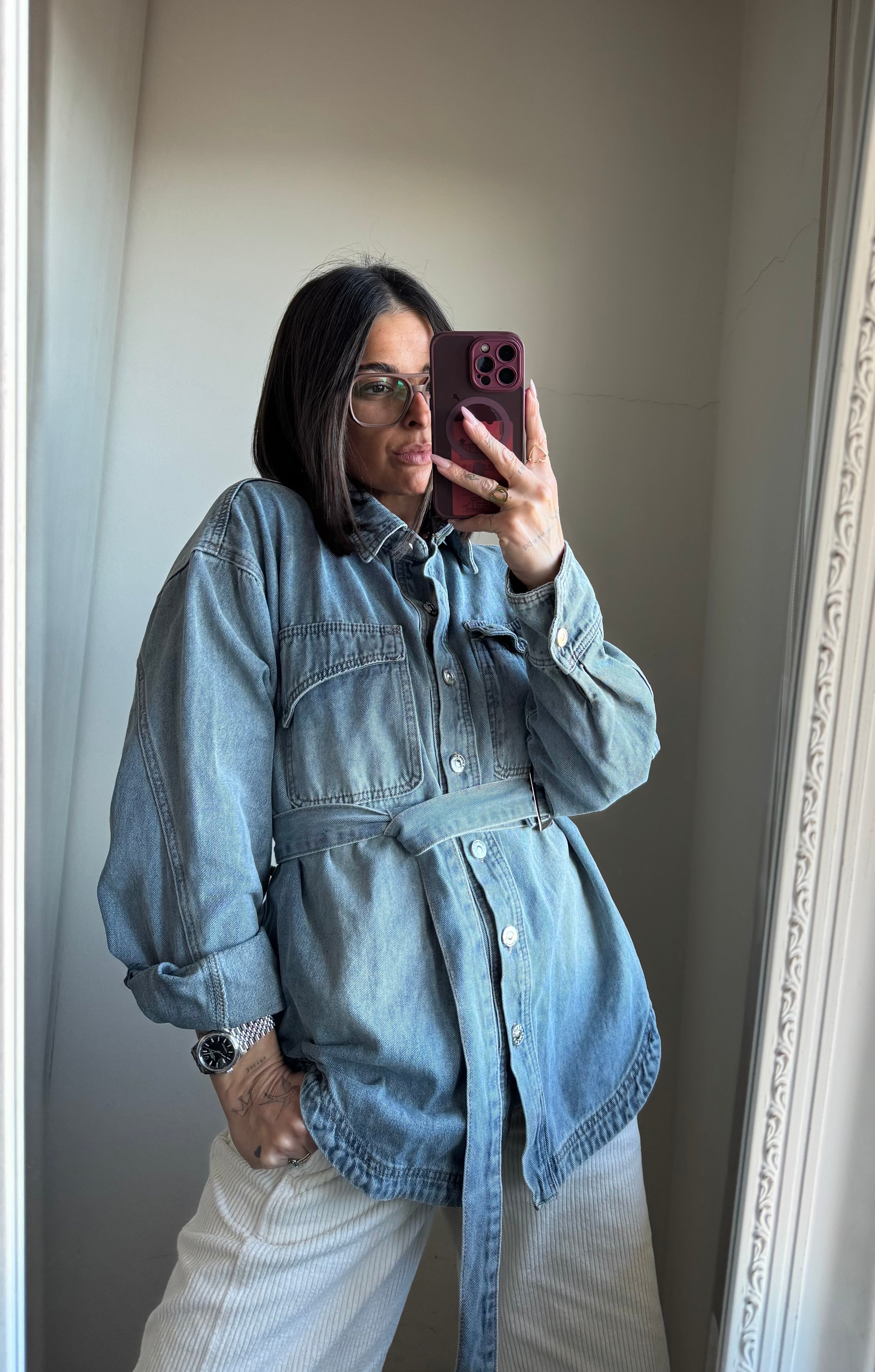 Giacca in denim con cintura in vita