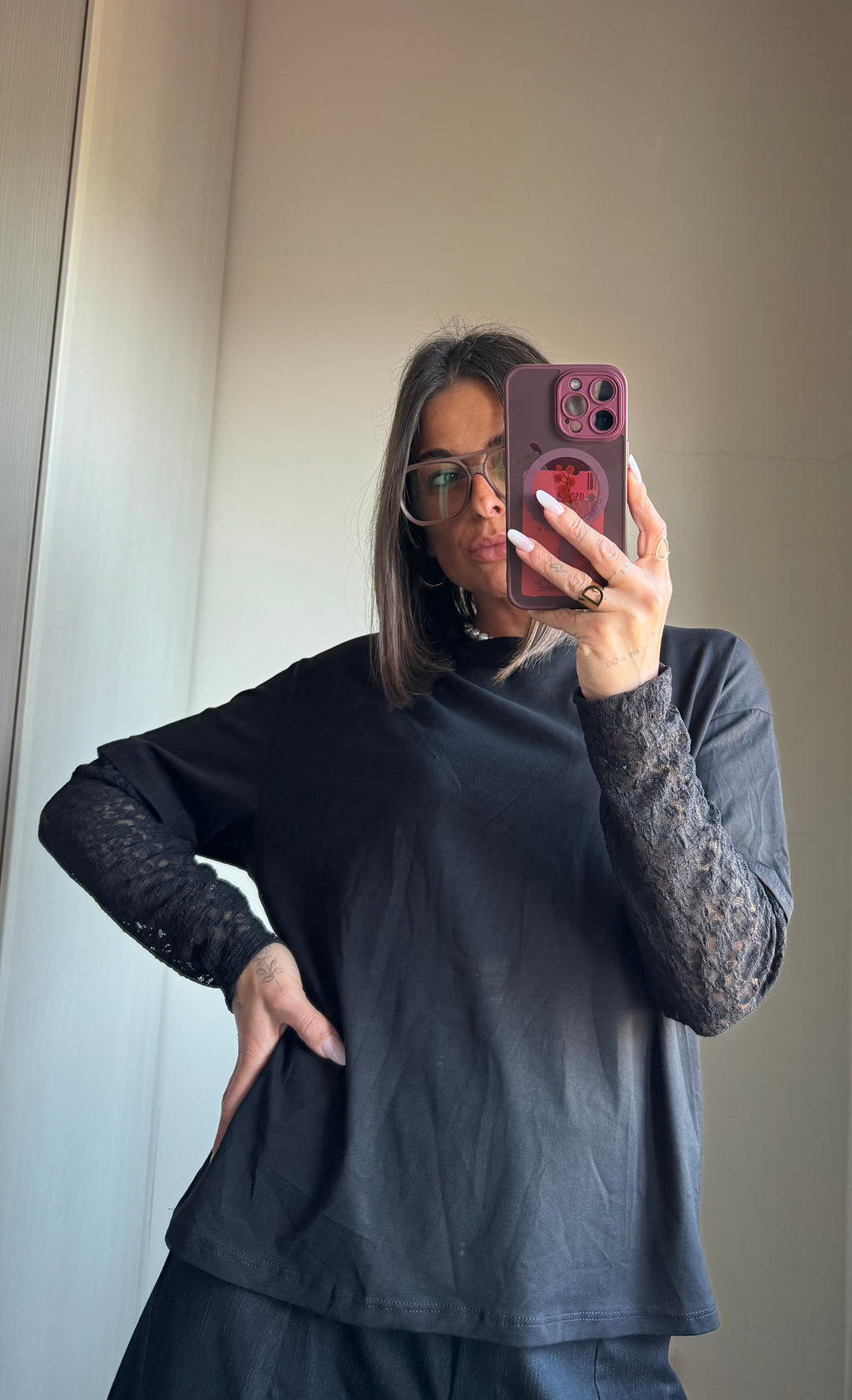 Maglia con maniche in pizzo