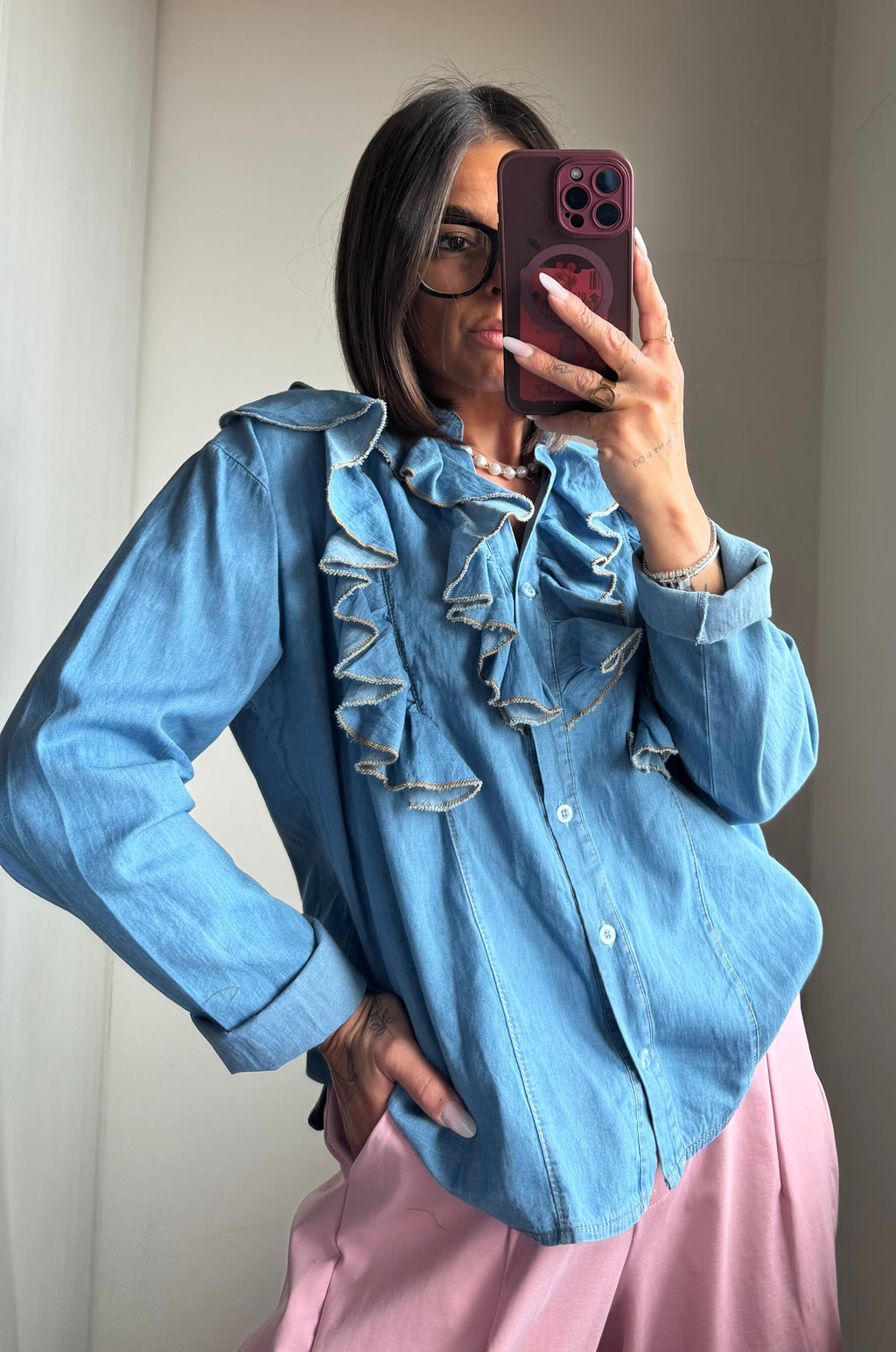 Camicia denim con volant