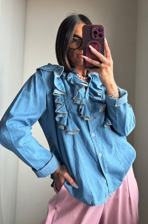 Camicia denim con volant