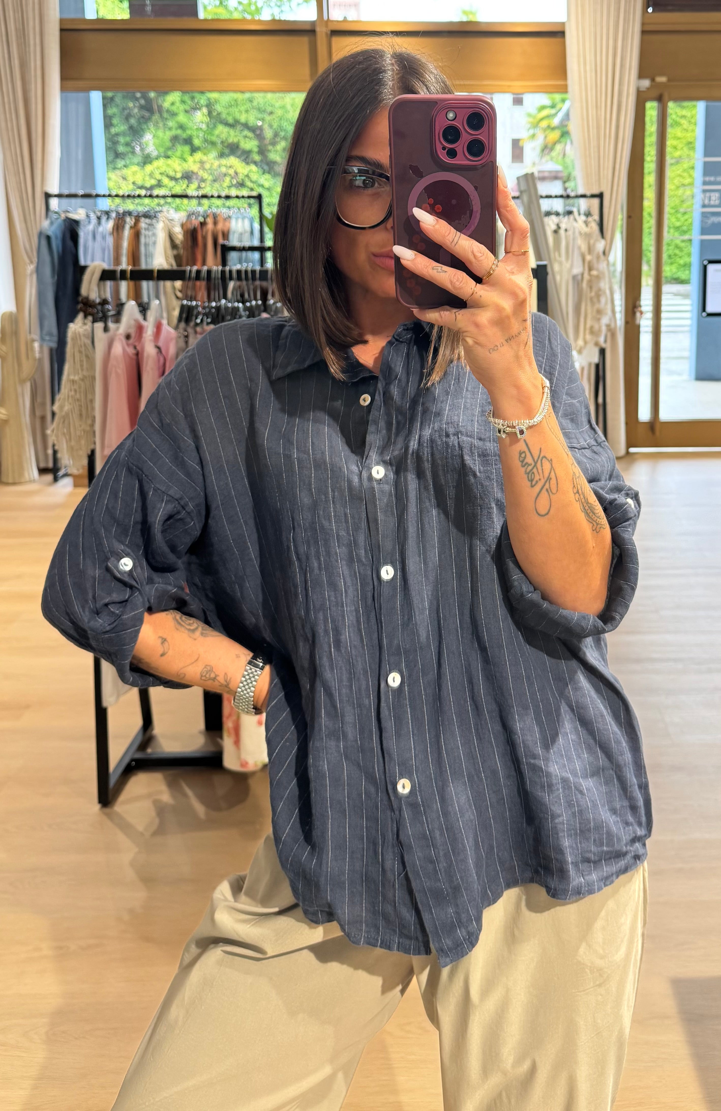 Camicia lino gessata