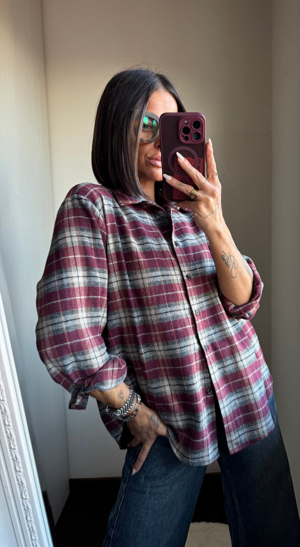 Camicia check bordeaux