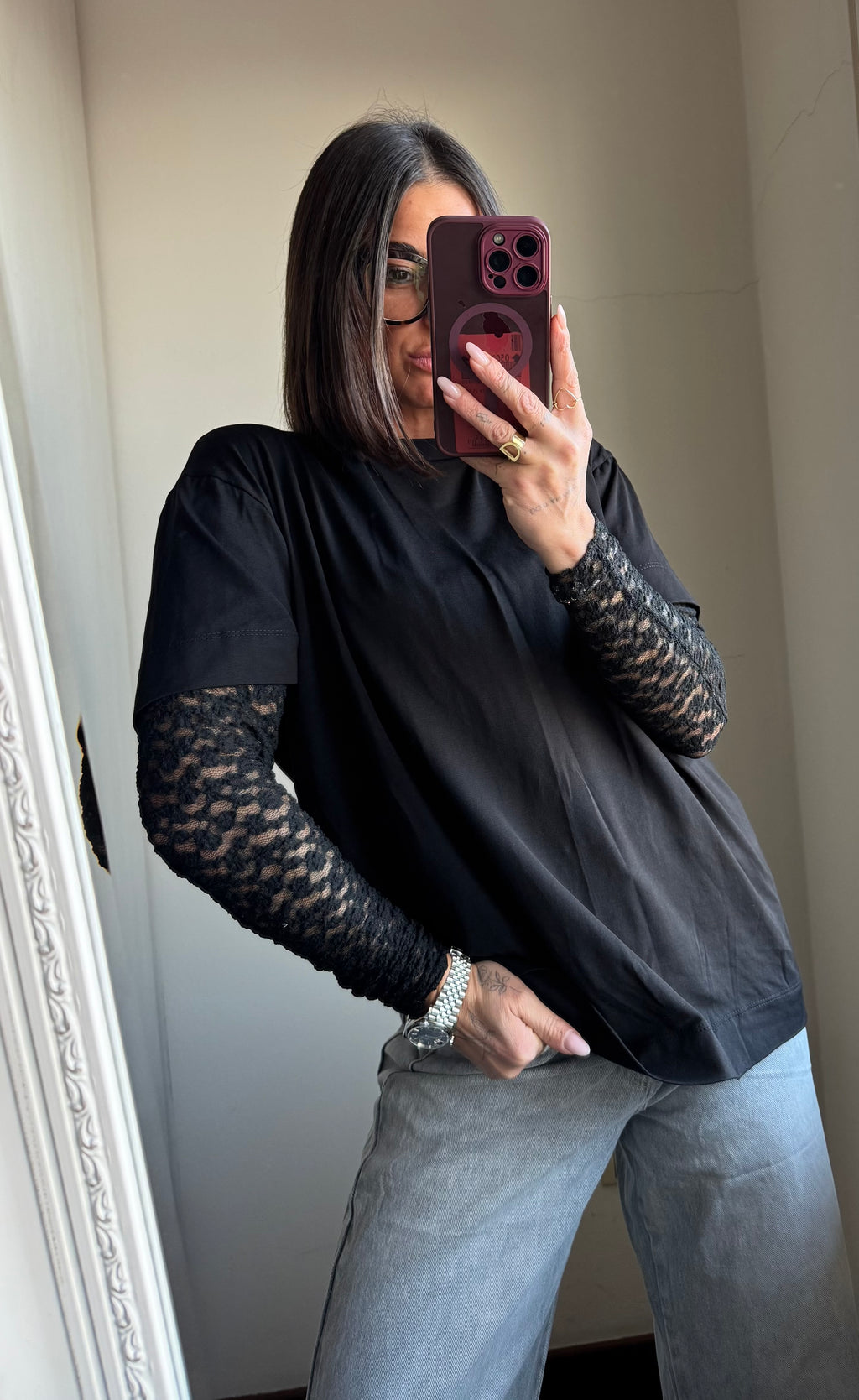 Maglia con maniche in pizzo