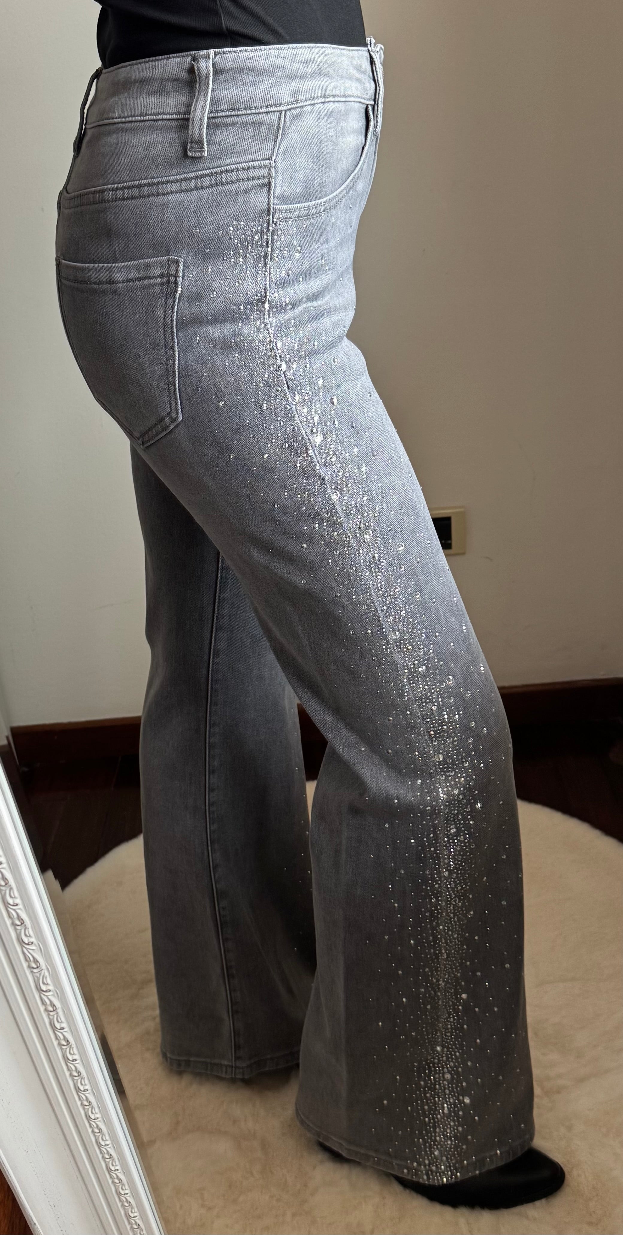 Jeans zampa strass