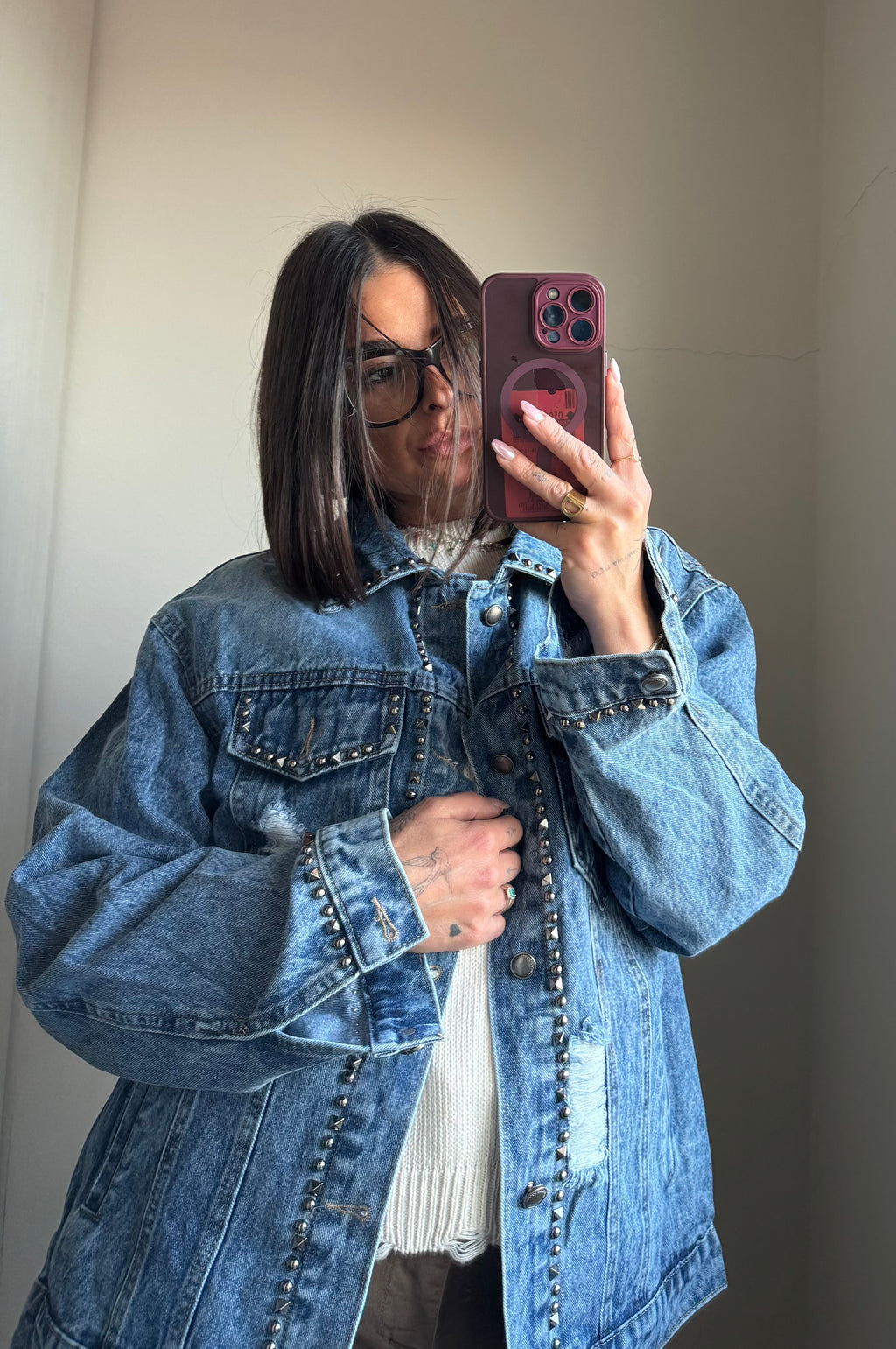 Giacca denim borchie