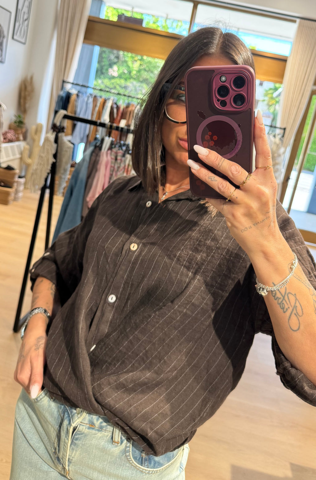 Camicia lino gessata