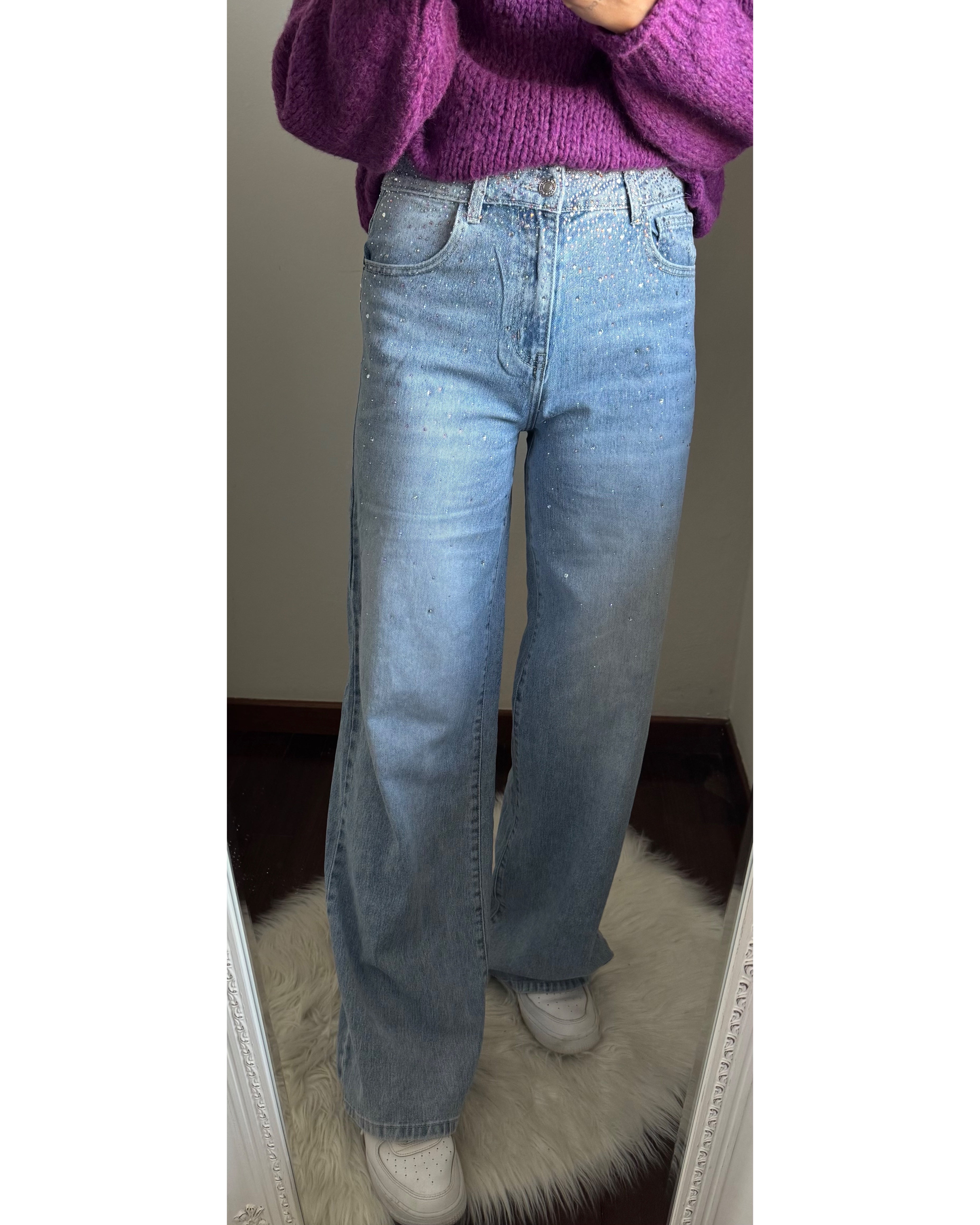 Jeans a palazzo strass
