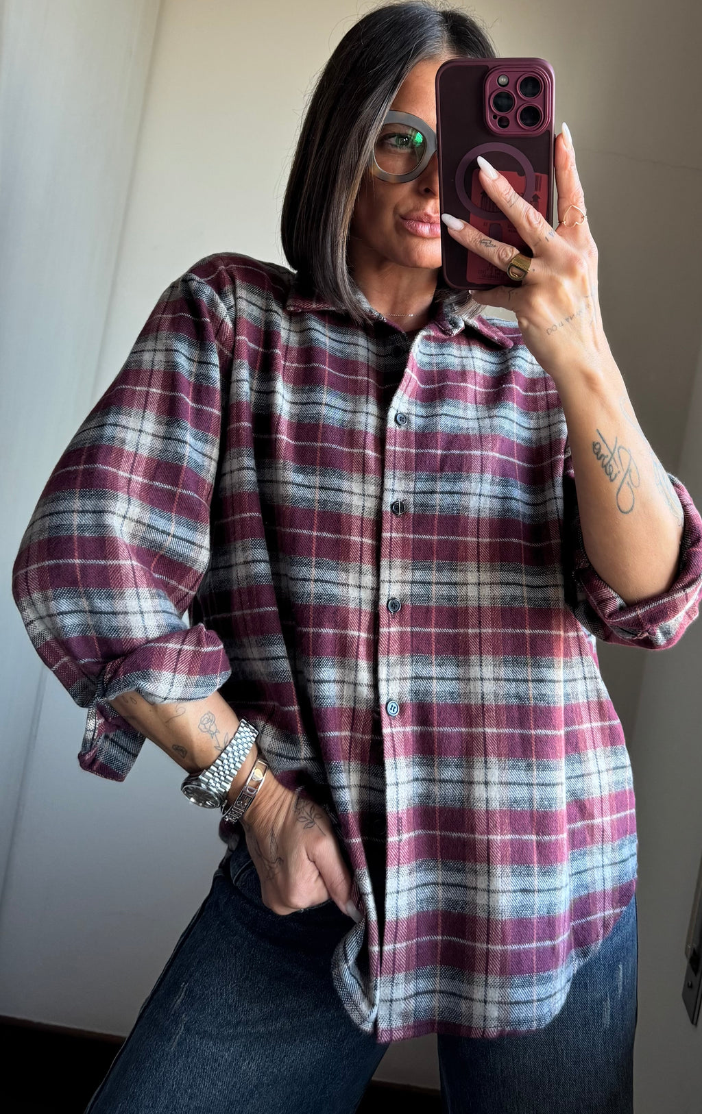 Camicia check bordeaux