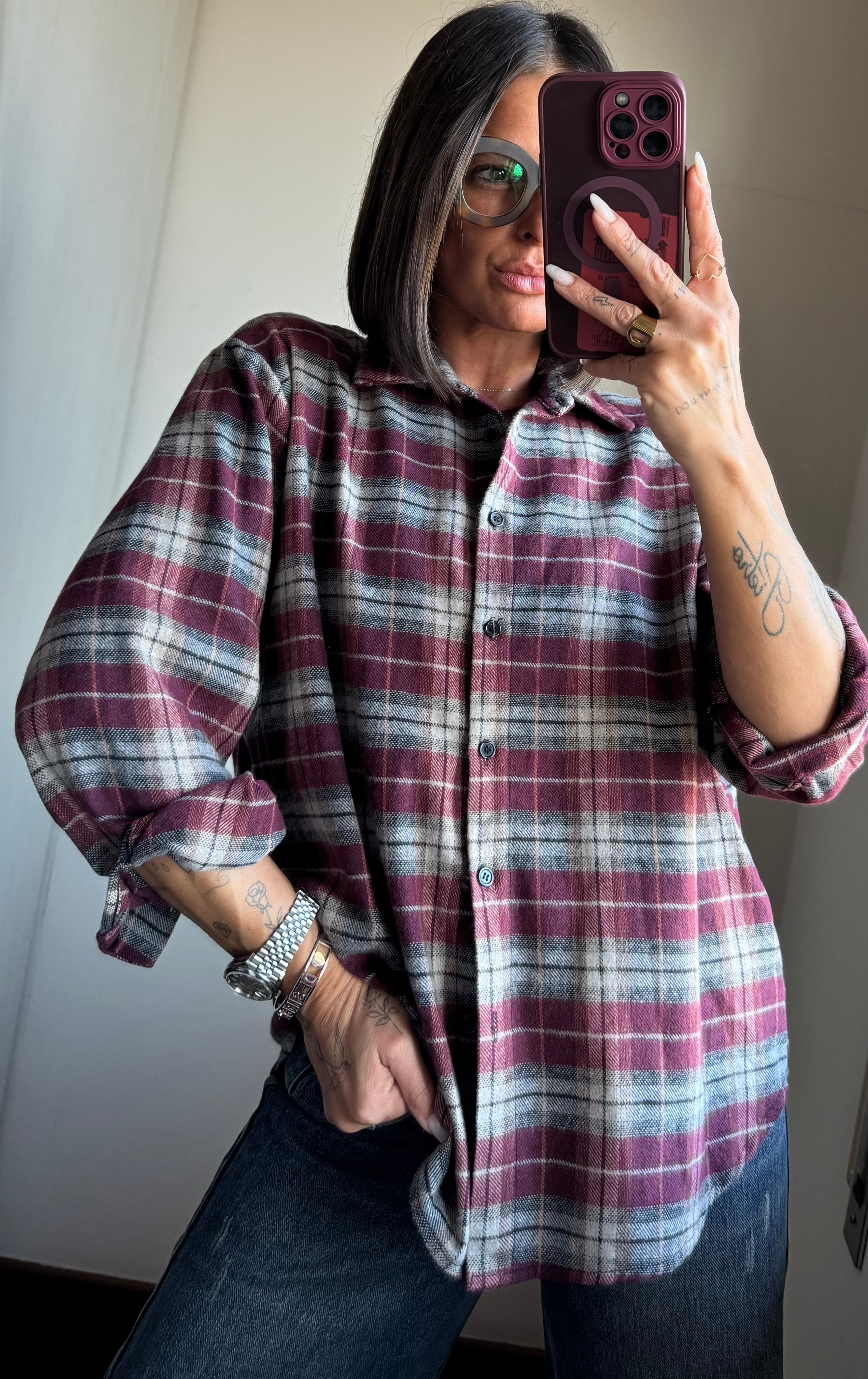 Camicia check bordeaux