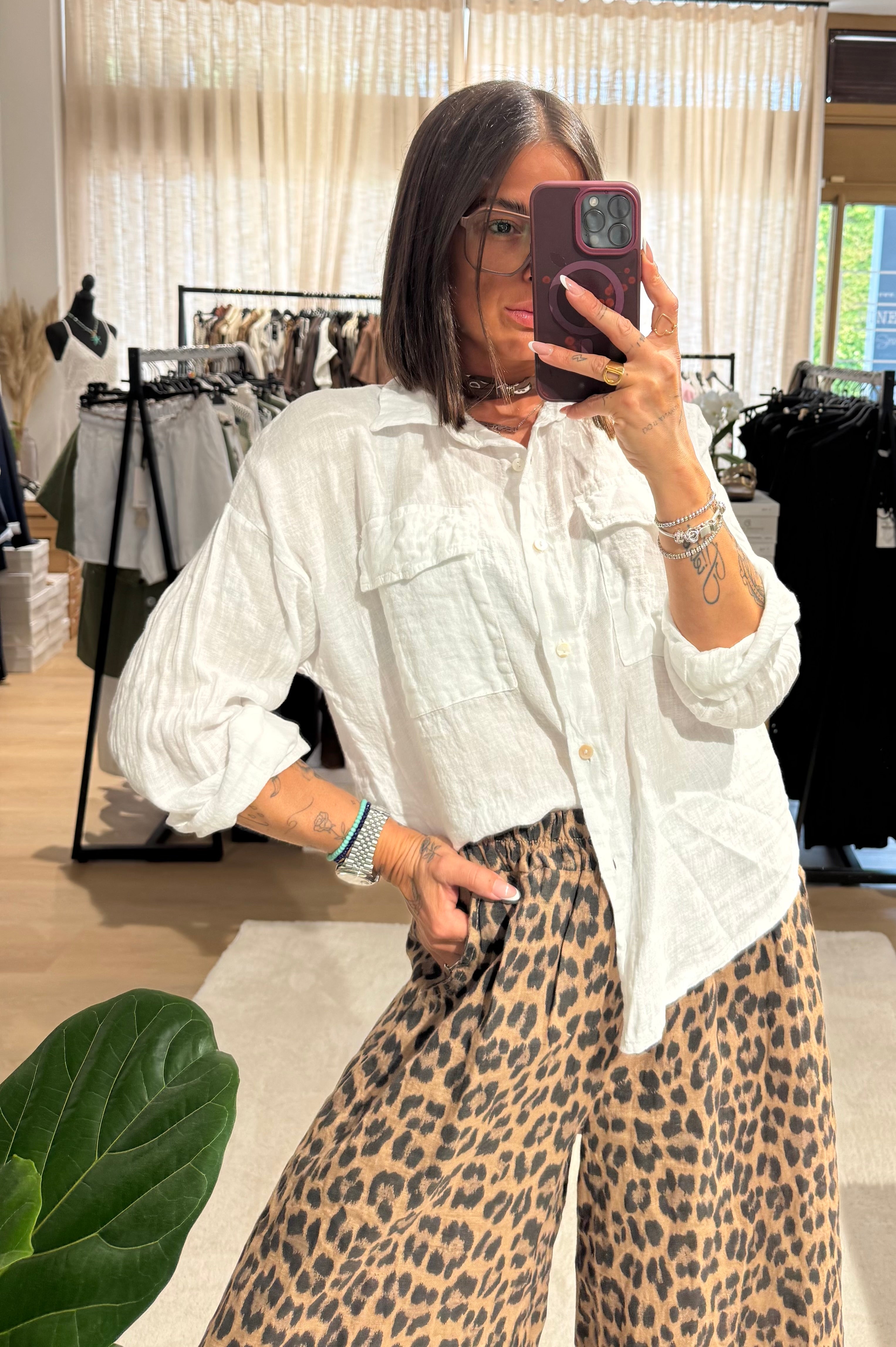 Camicia in lino con tasche