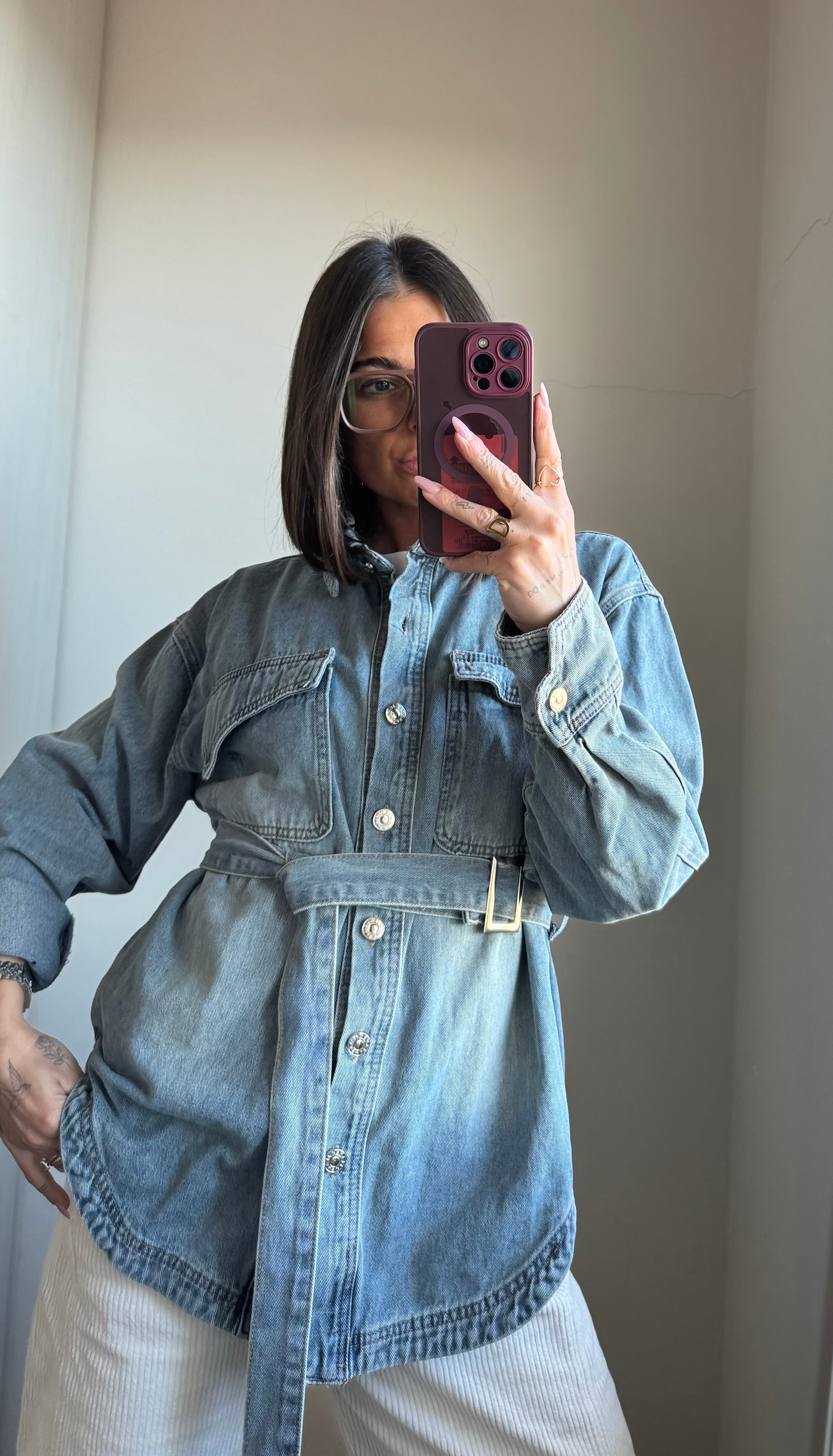 Giacca in denim con cintura in vita