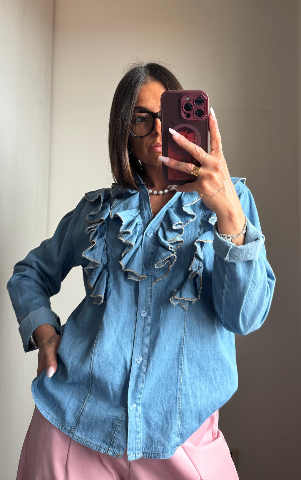 Camicia denim con volant