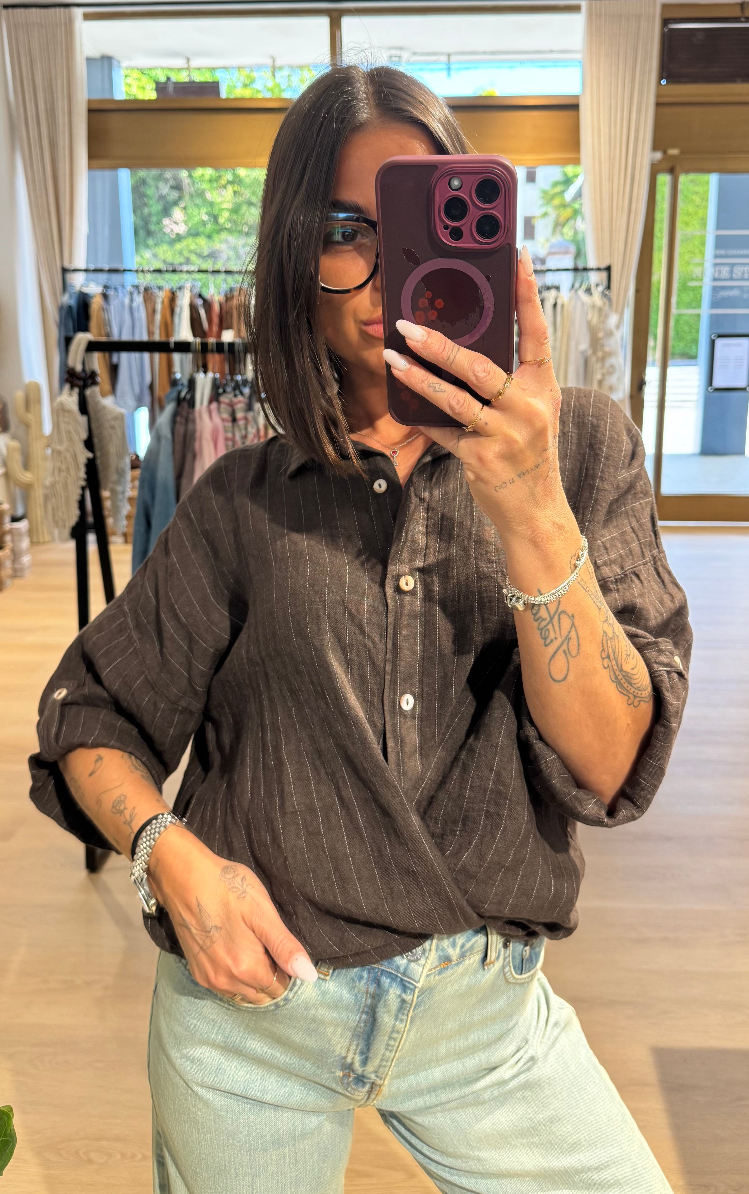 Camicia lino gessata