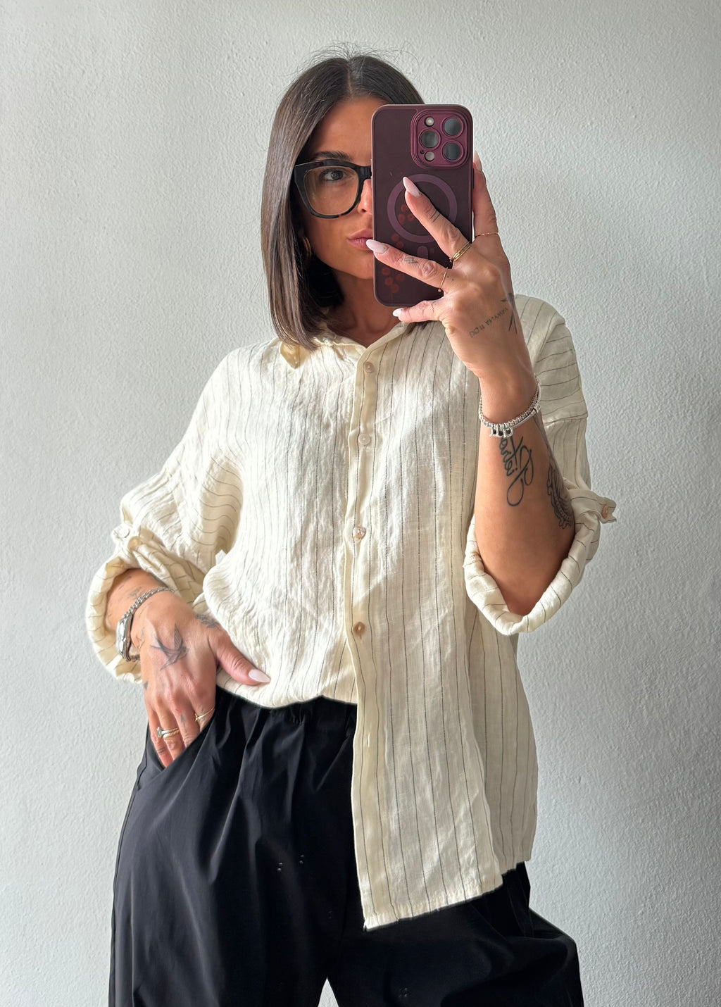 Camicia lino gessata