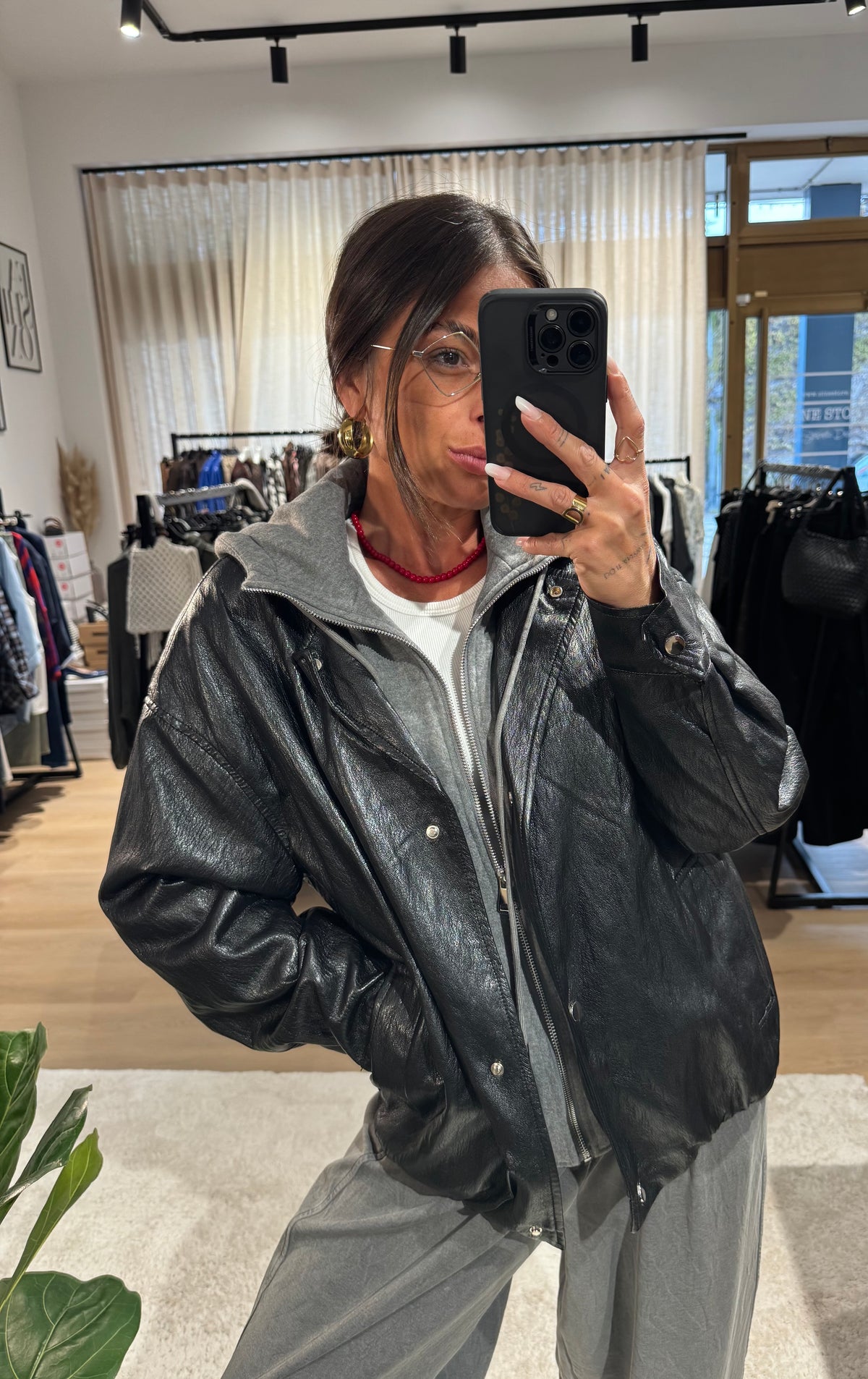 Contrast hooded jacket