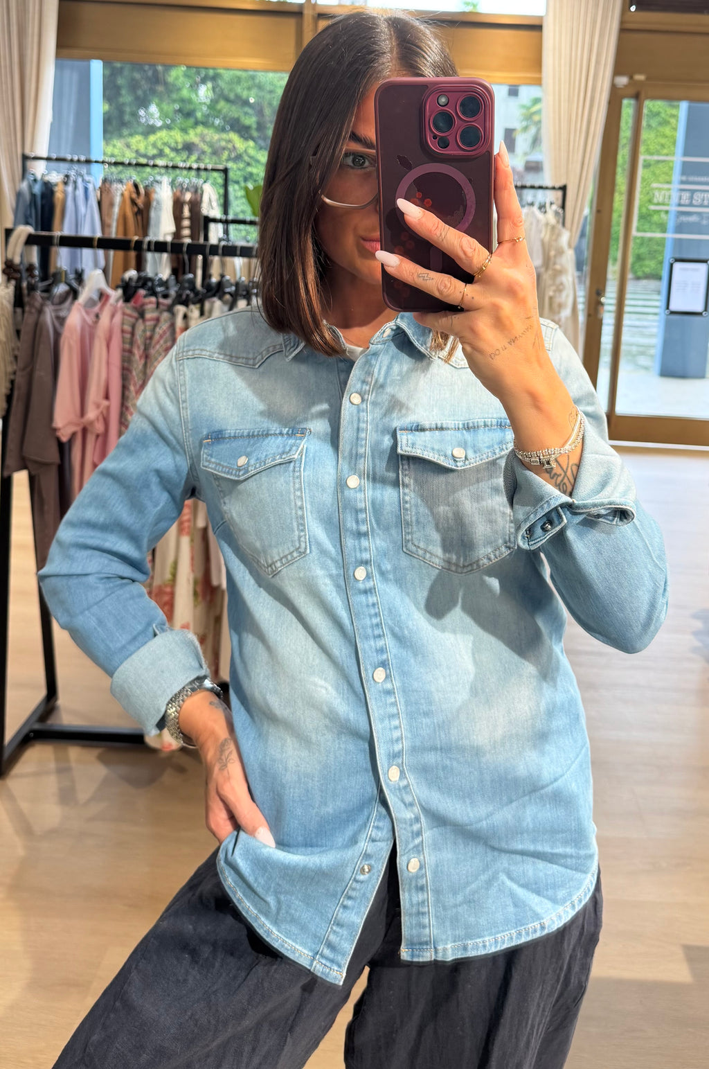 Camicia in denim sfiancata light blue