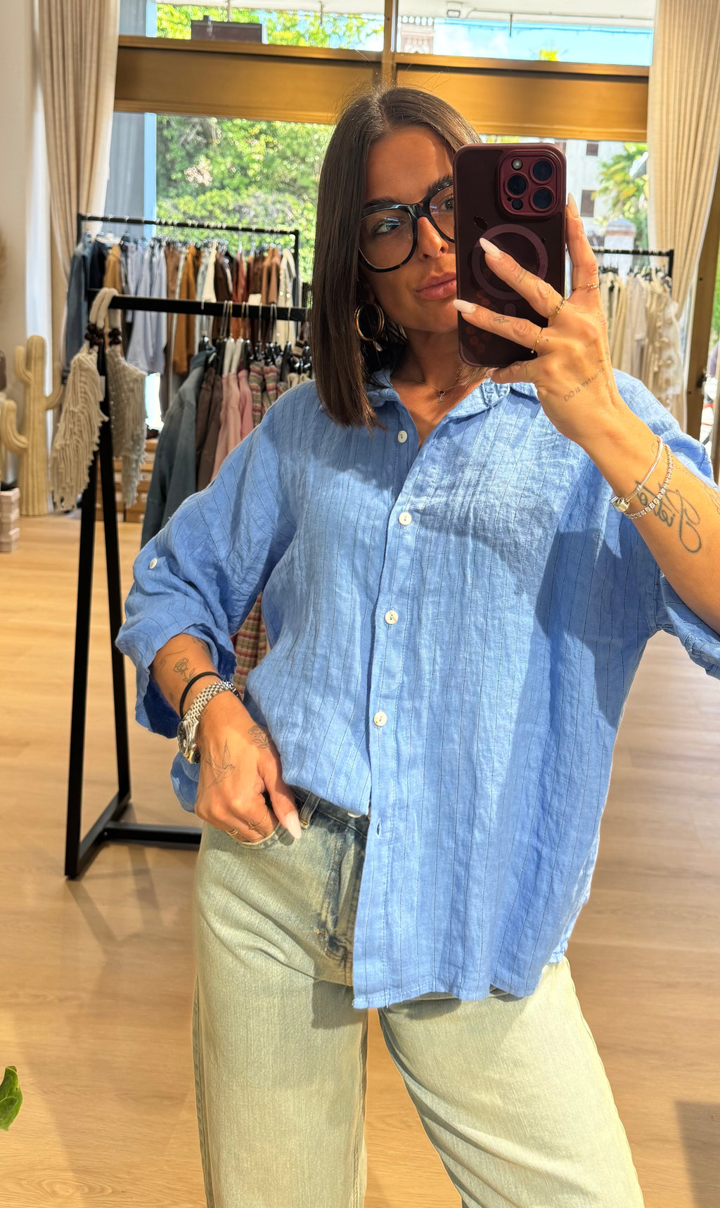 Camicia lino gessata
