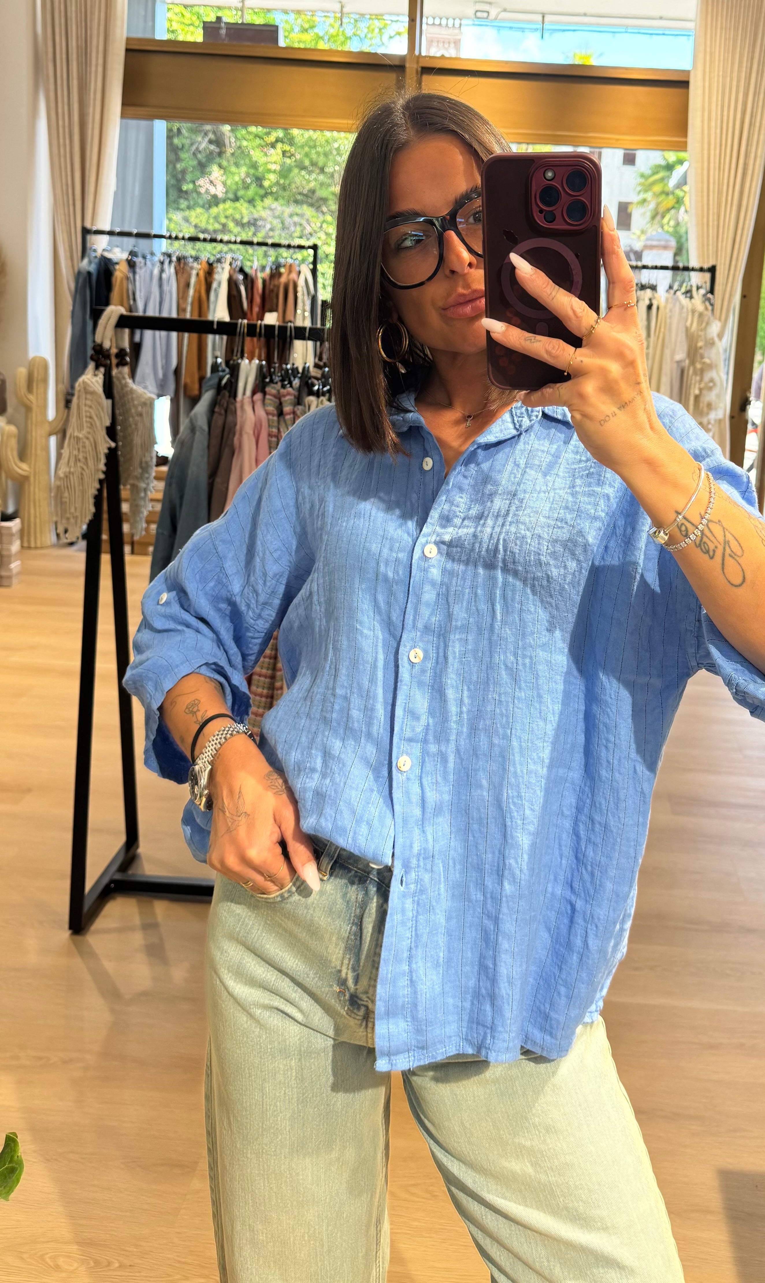 Camicia lino gessata