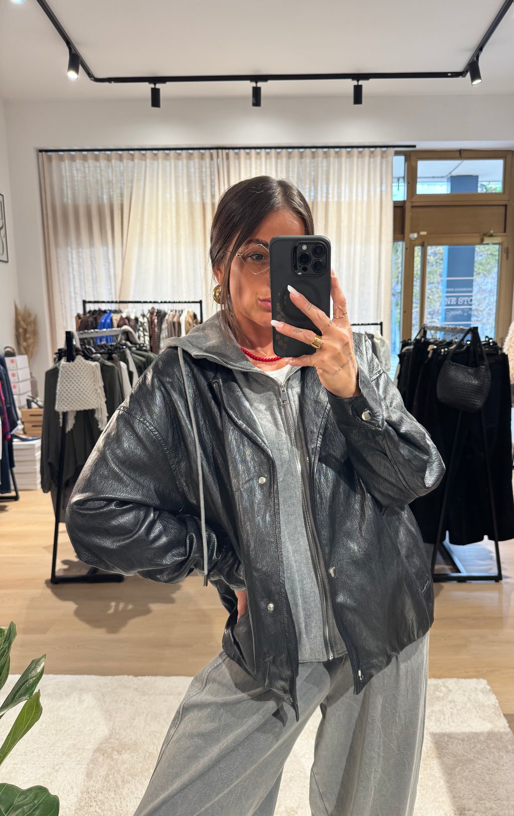 Contrast hooded jacket