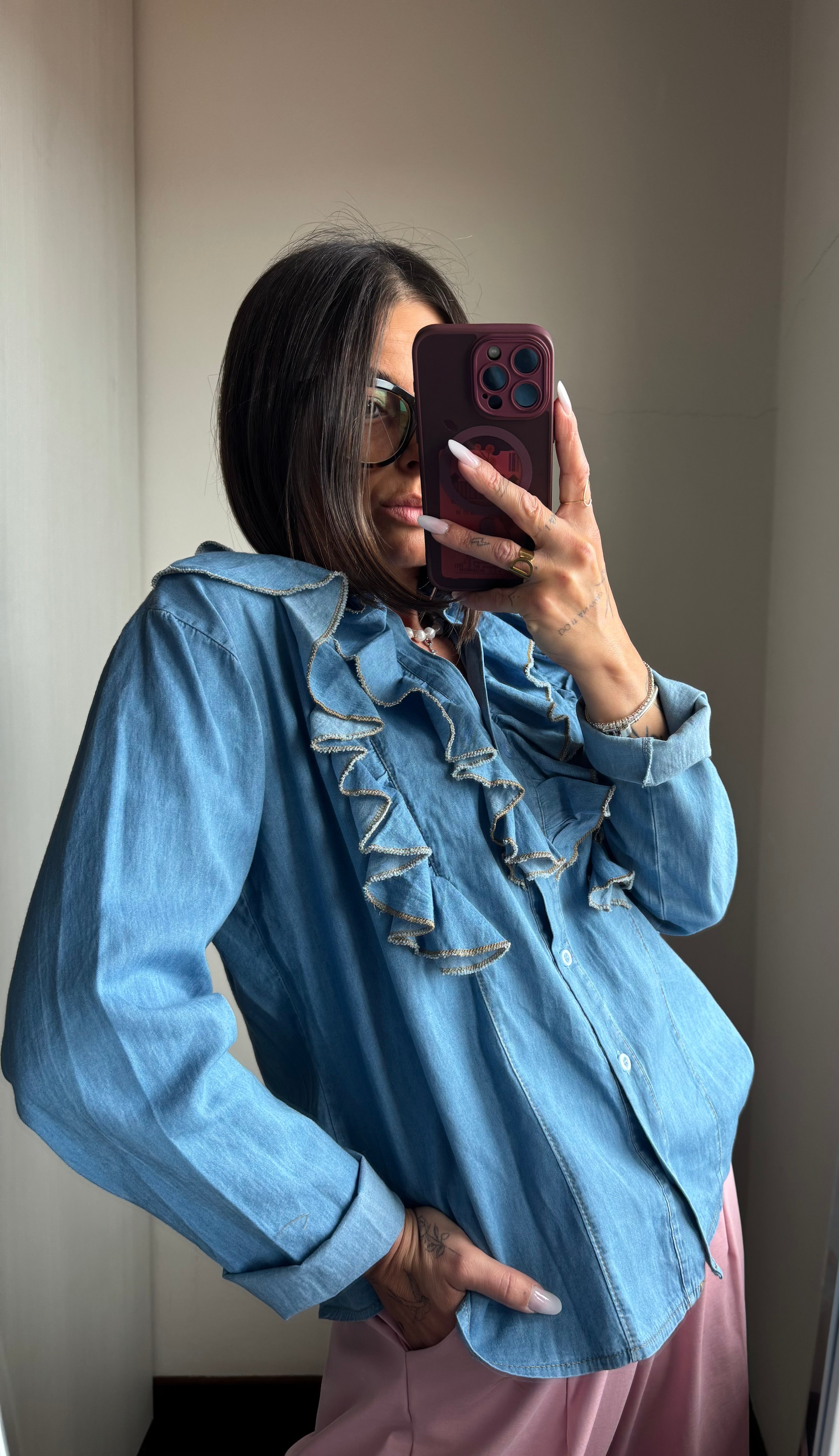 Camicia denim con volant