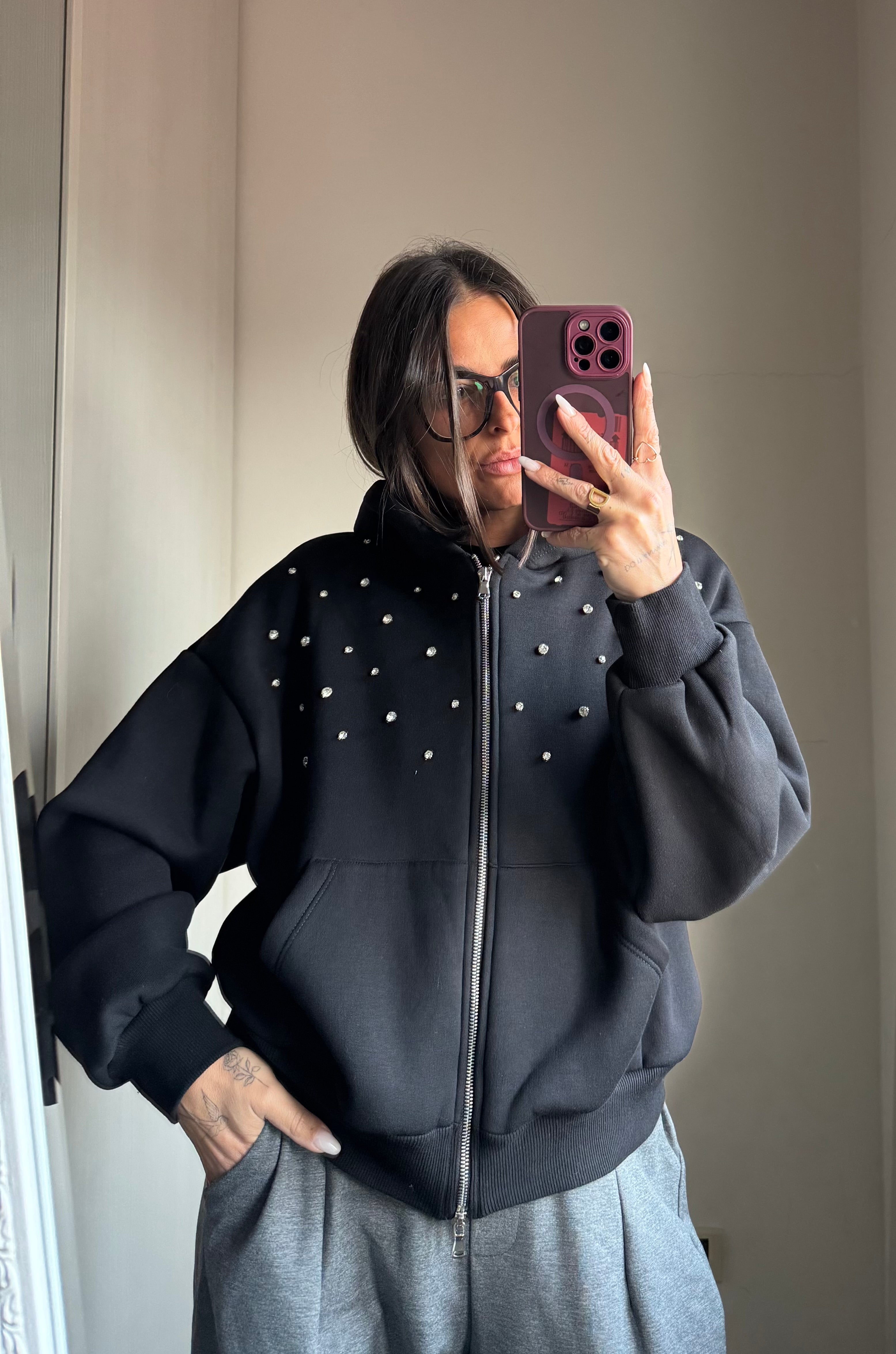 Felpa strass con zip Lumina