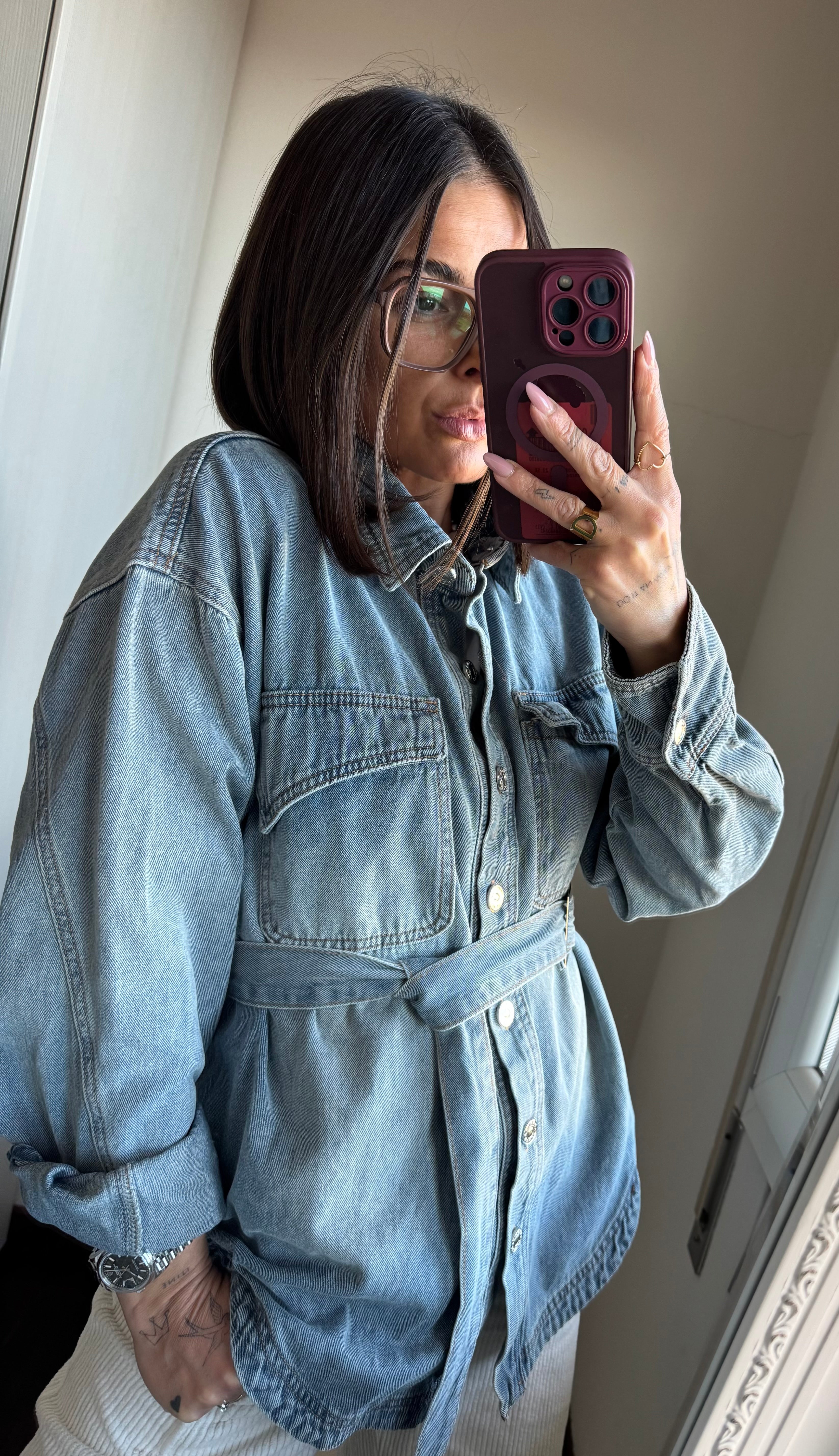 Giacca in denim con cintura in vita