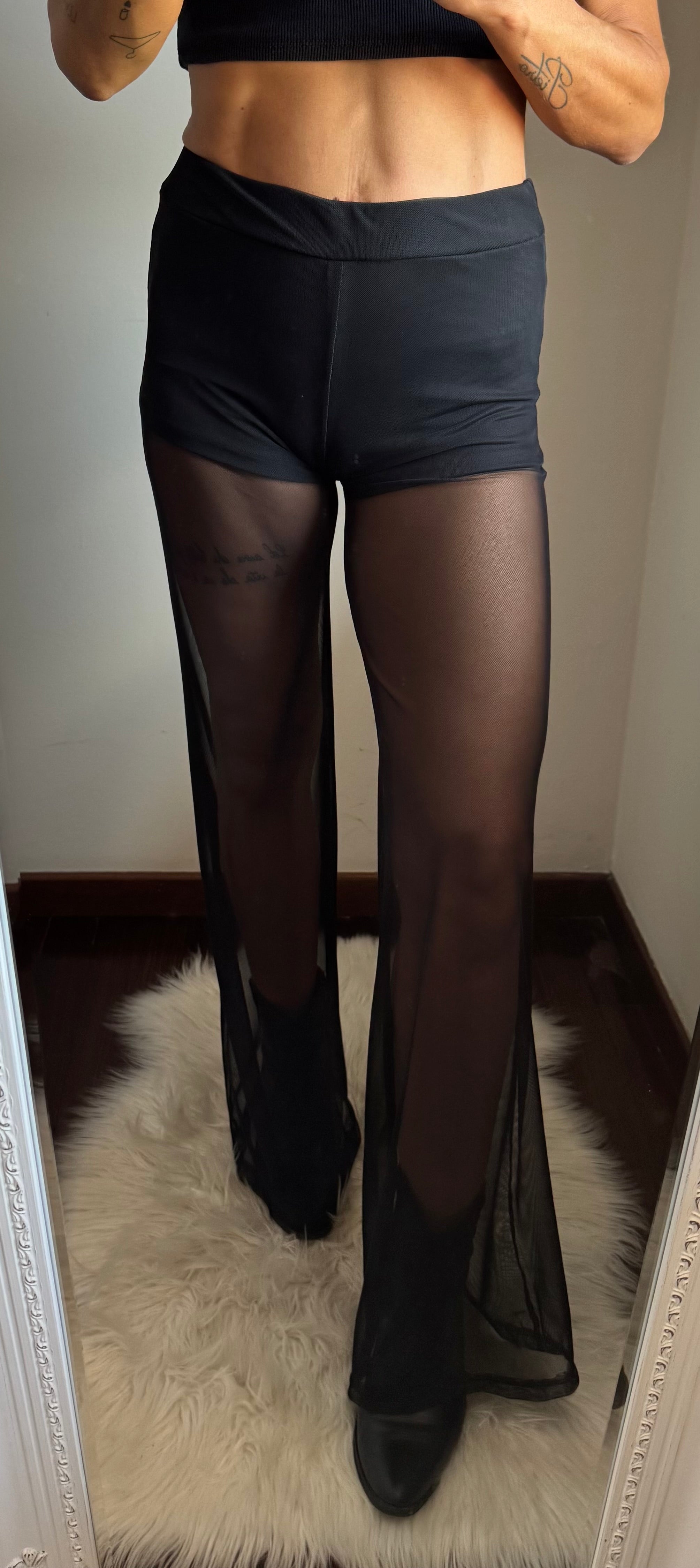 Pantalone palazzo con trasparenza