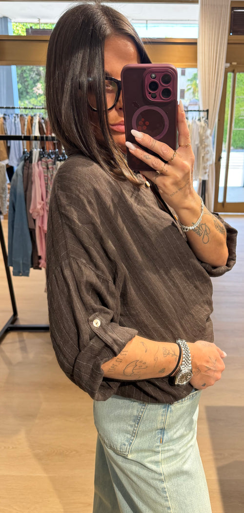 Camicia lino gessata
