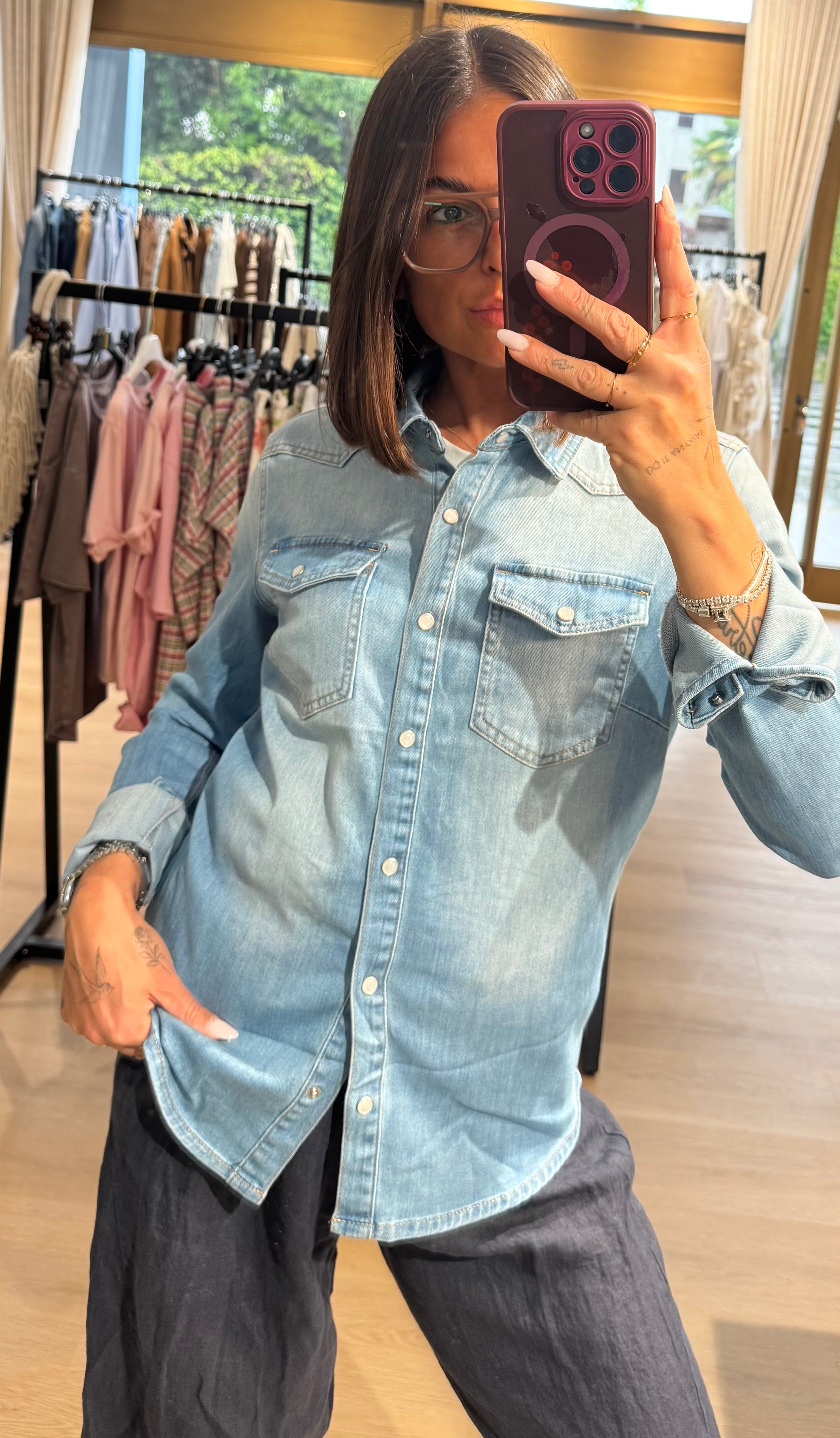Camicia in denim sfiancata light blue