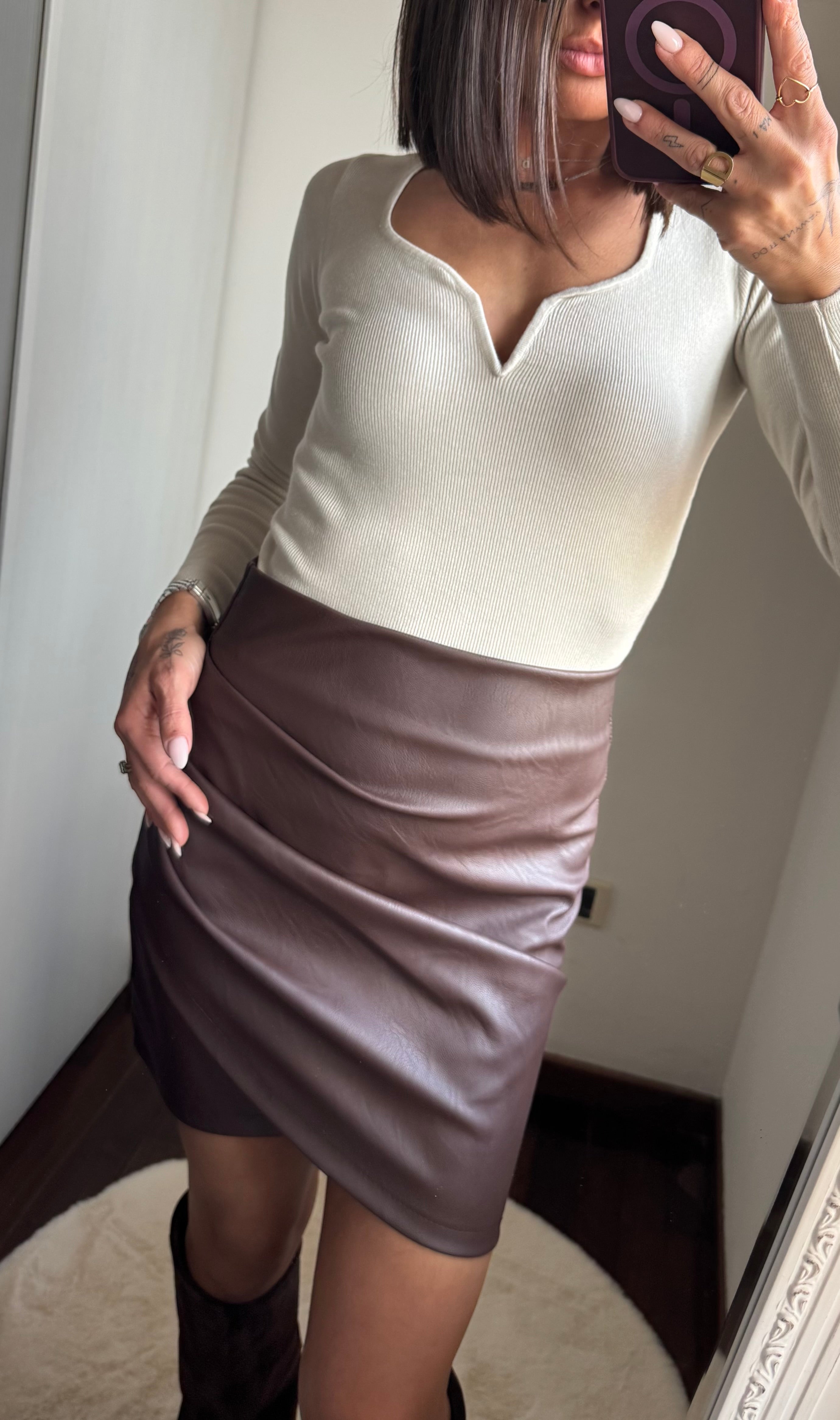 Gonna ecopelle marrone