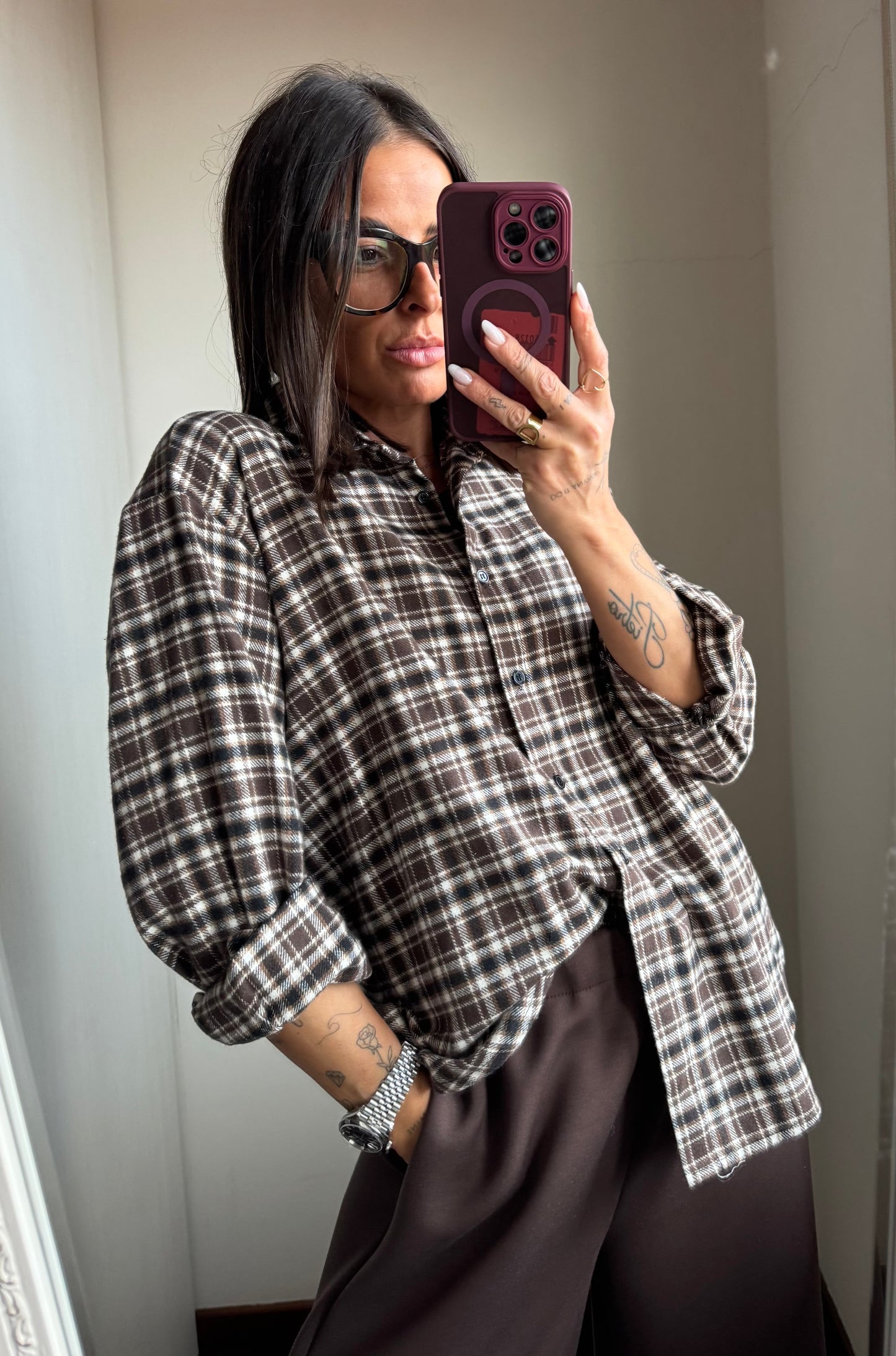 Camicia check marrone