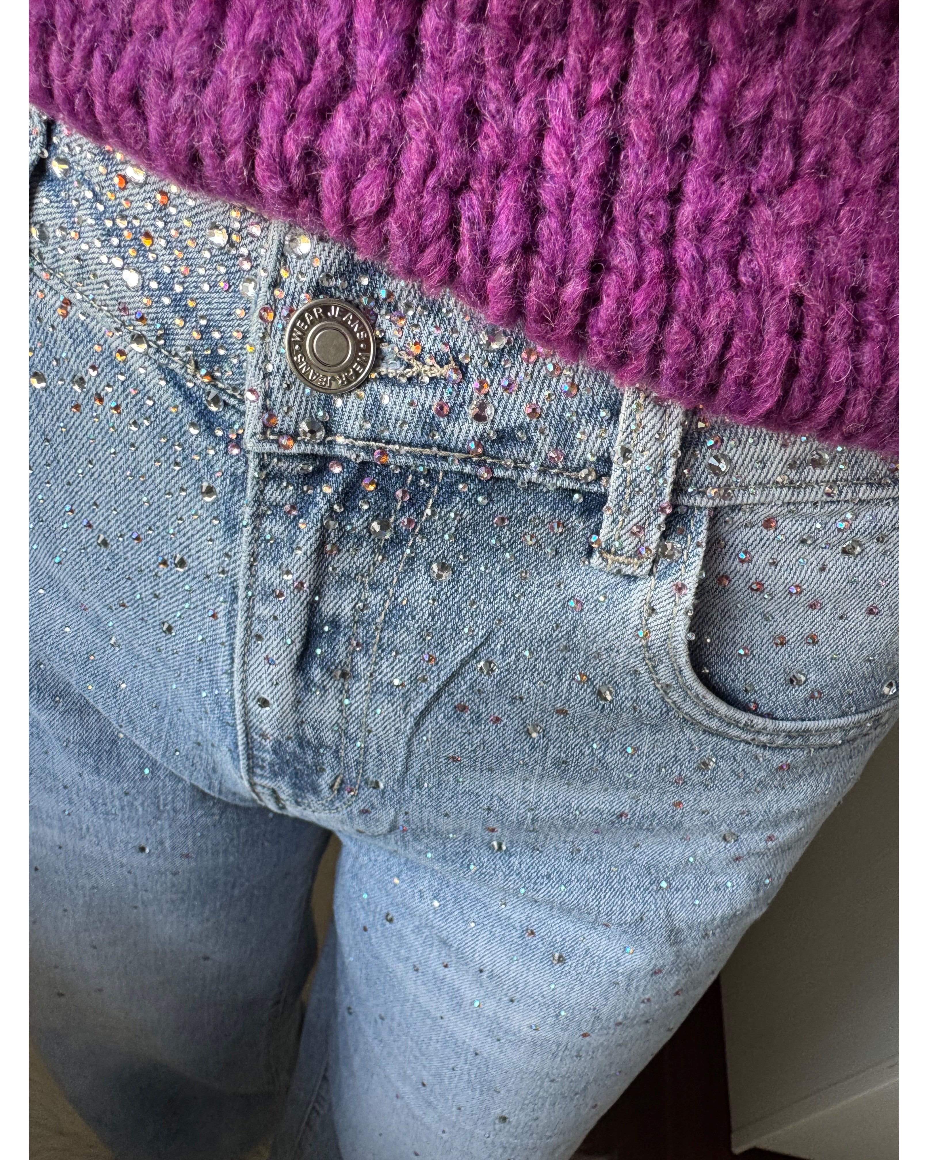 Jeans a palazzo strass