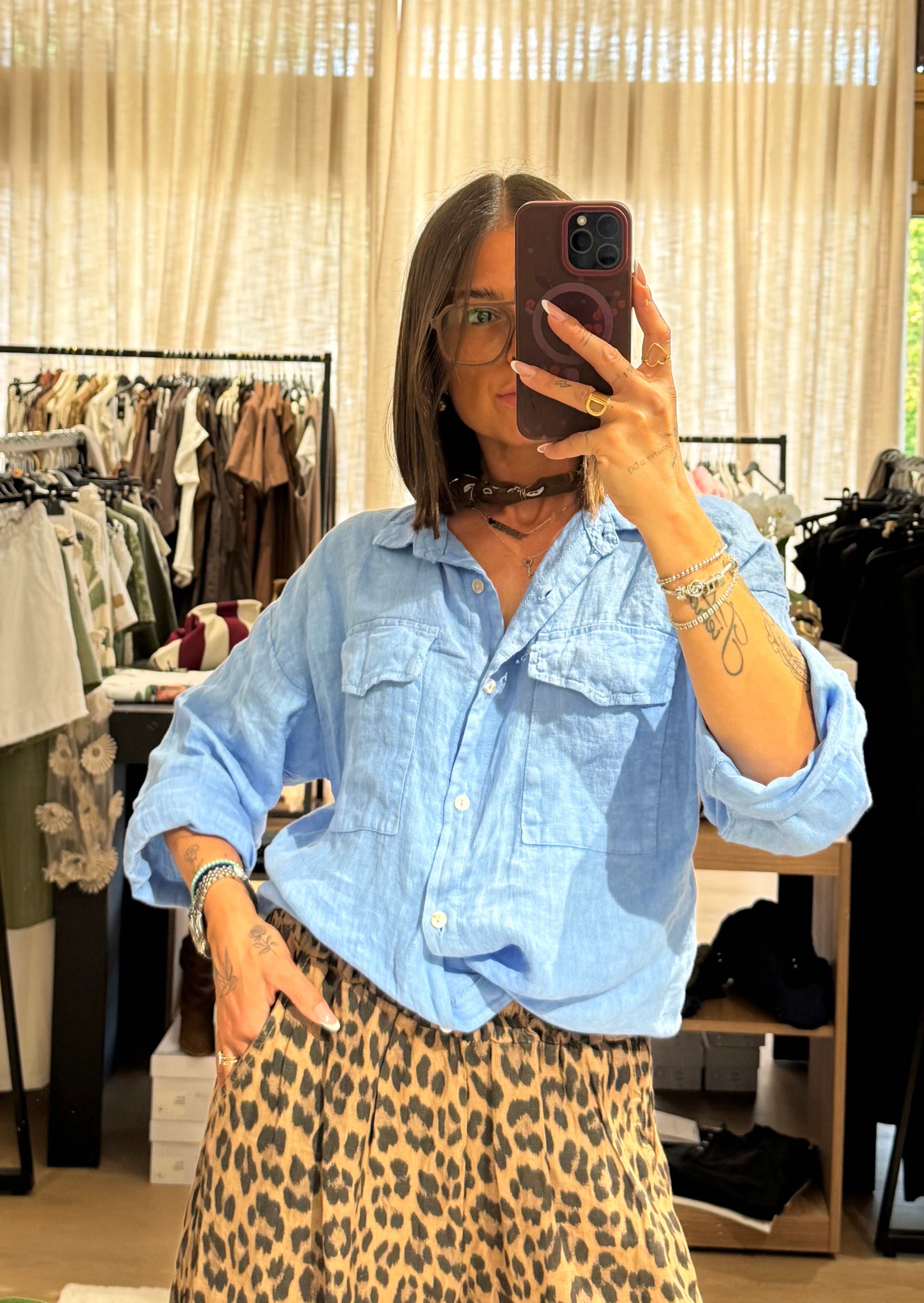 Camicia in lino con tasche