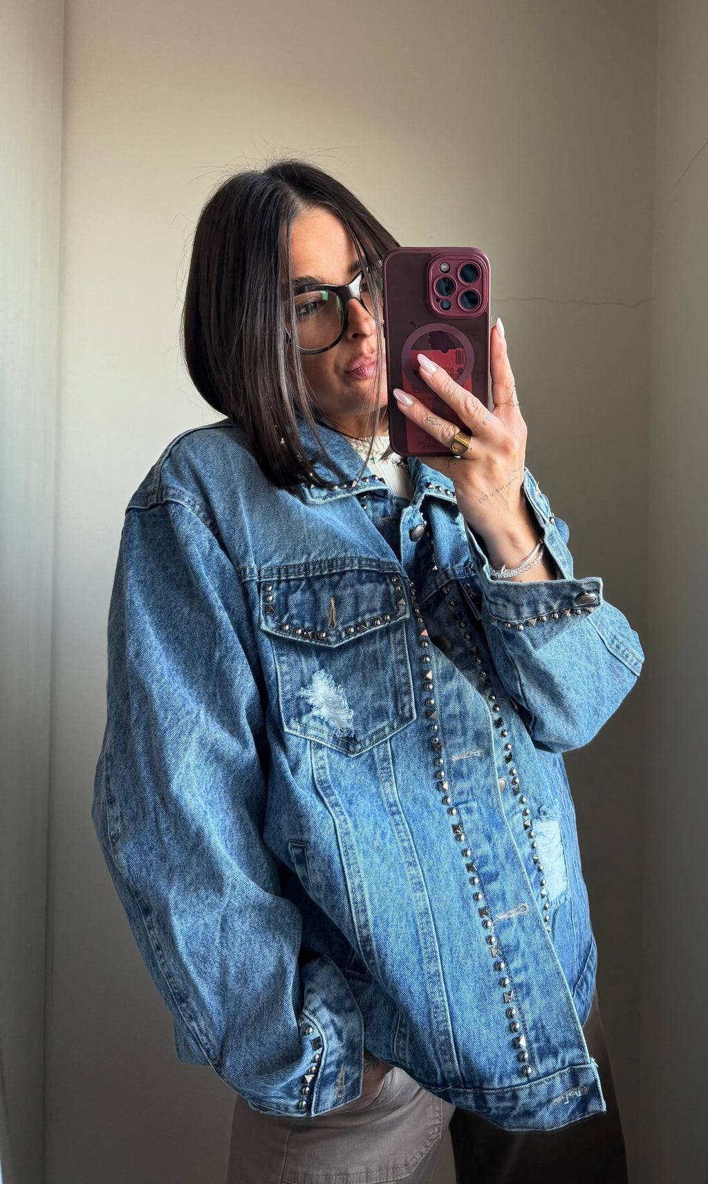 Giacca denim borchie