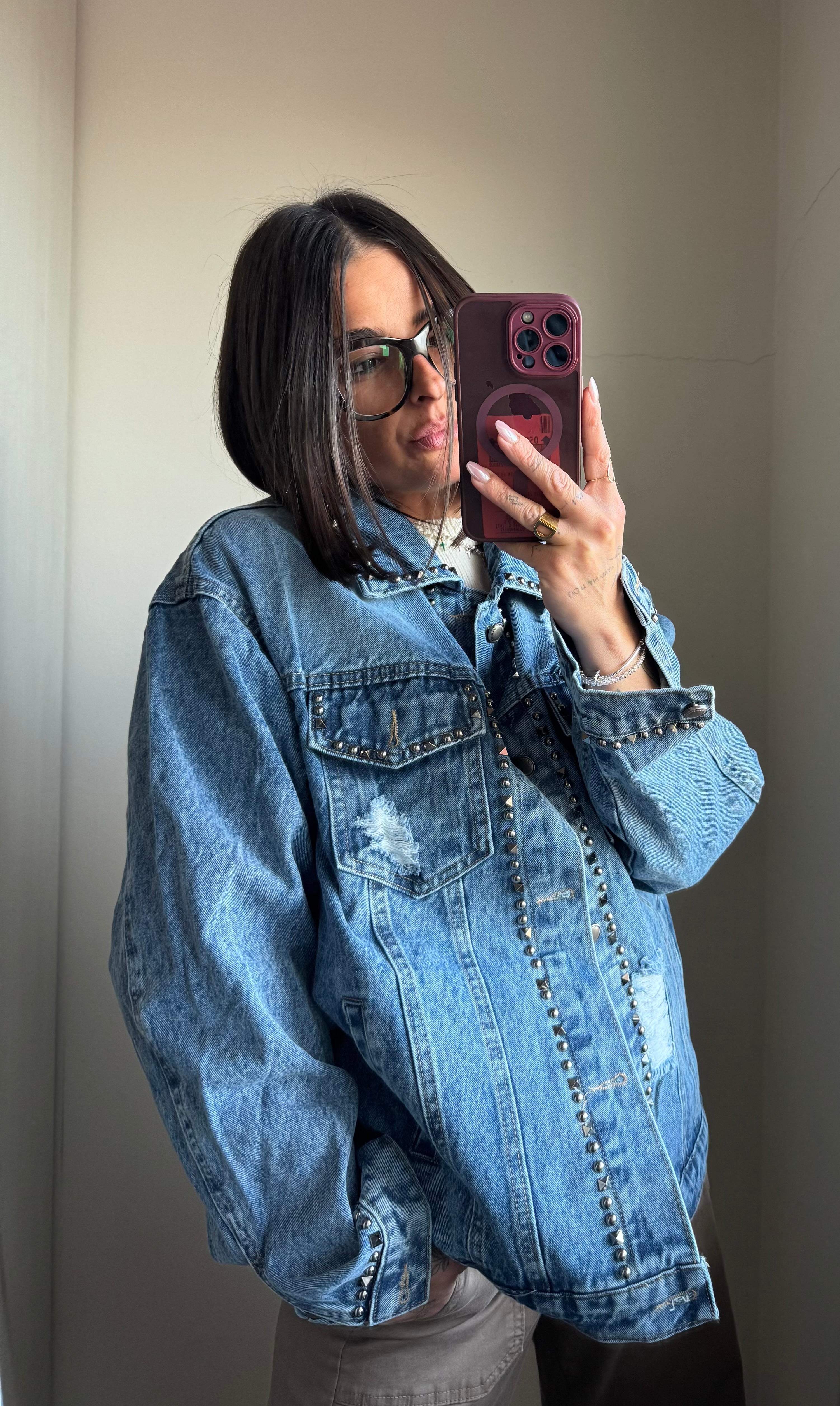 Giacca denim borchie